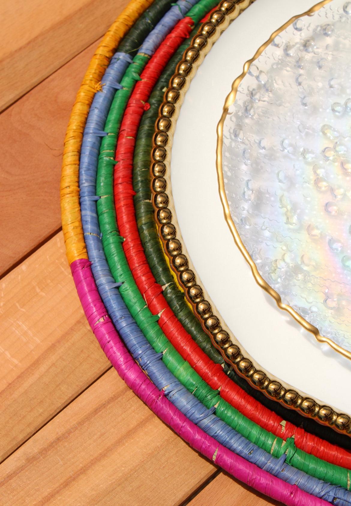 Morocco Placemat, colorful raffia Woven tabletop
