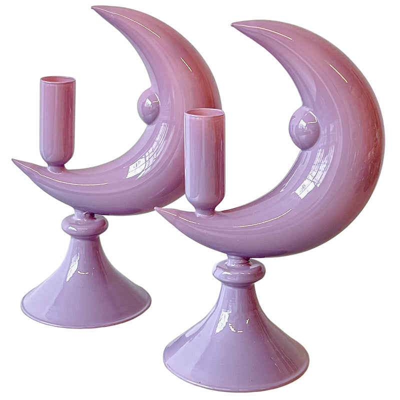 Lilac Crescent Moon Candle Holder - Pair