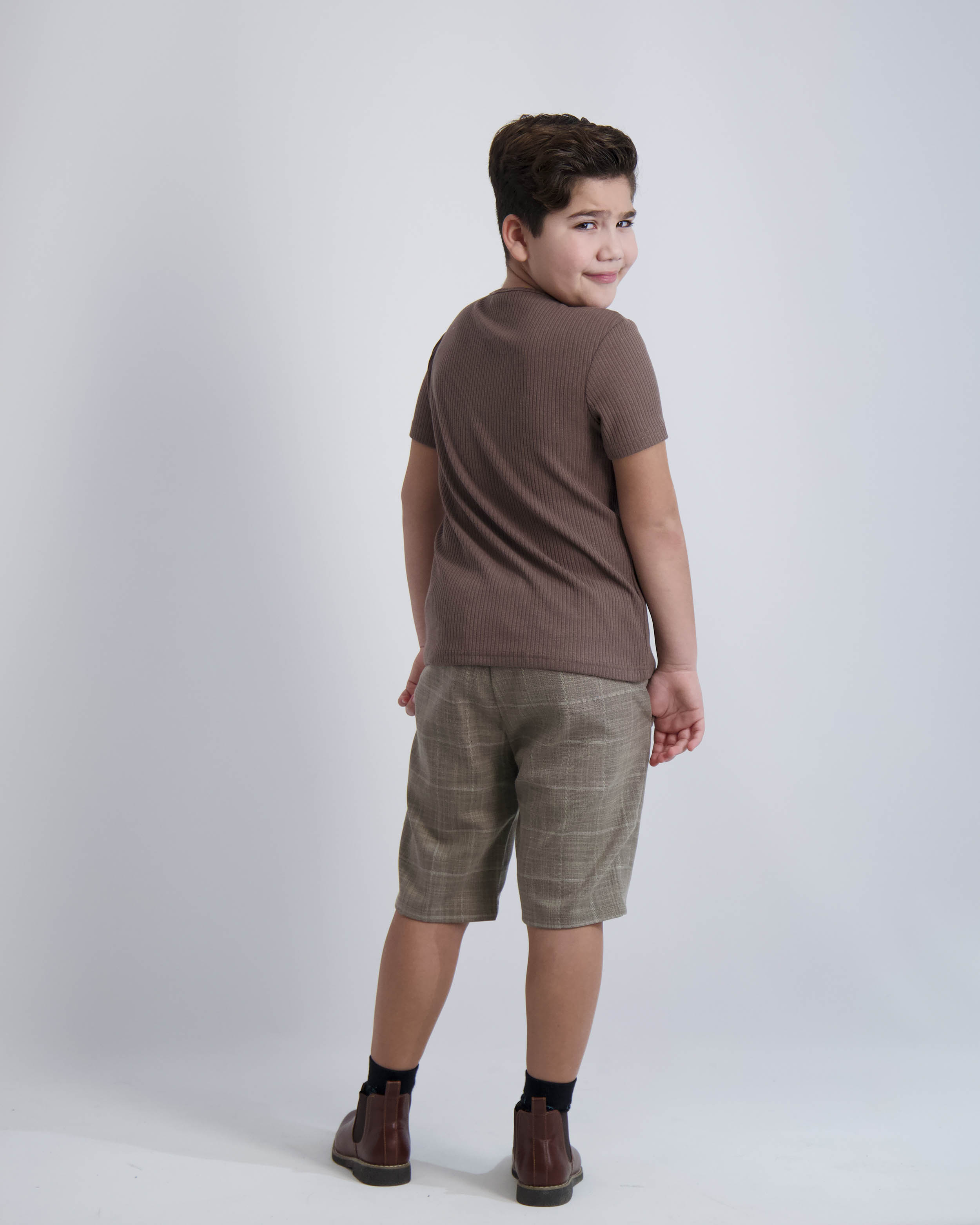 Camel Windowpane Short Dress Pants