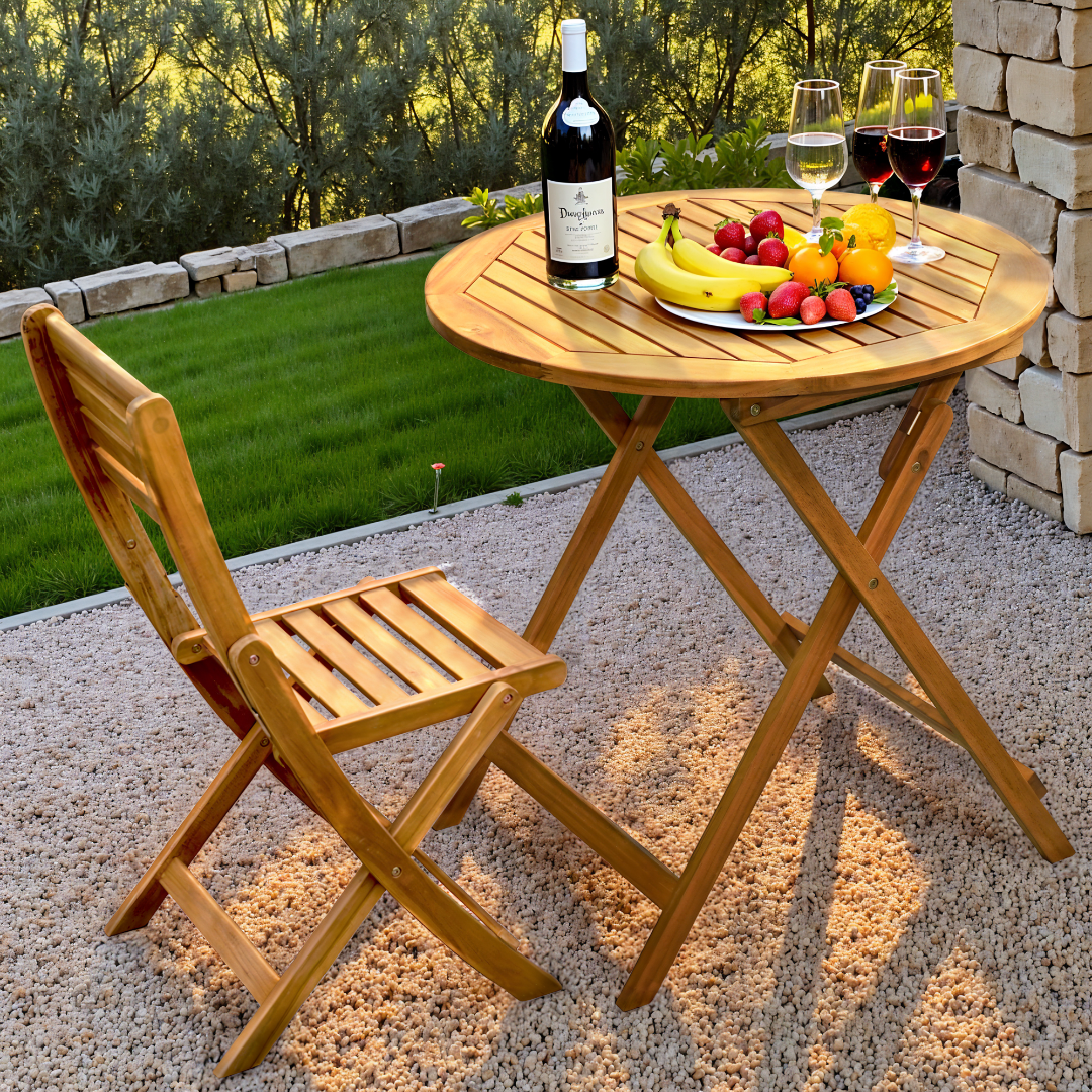 Tranquillo Anya Foldable Round Solid Acacia Wood Outdoor Table