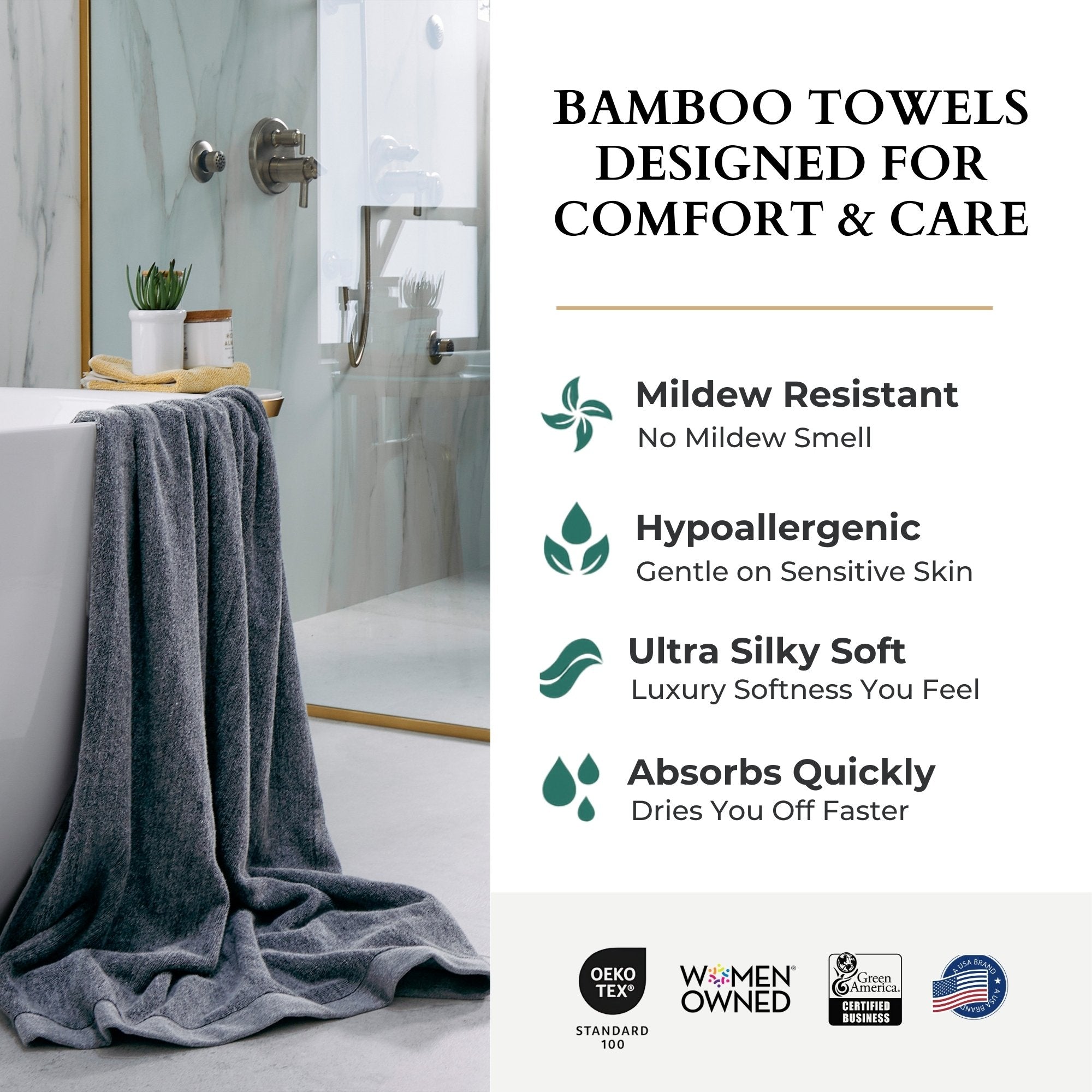 Melange Bamboo Cotton Bath Sheet 3 Piece Set - Charcoal