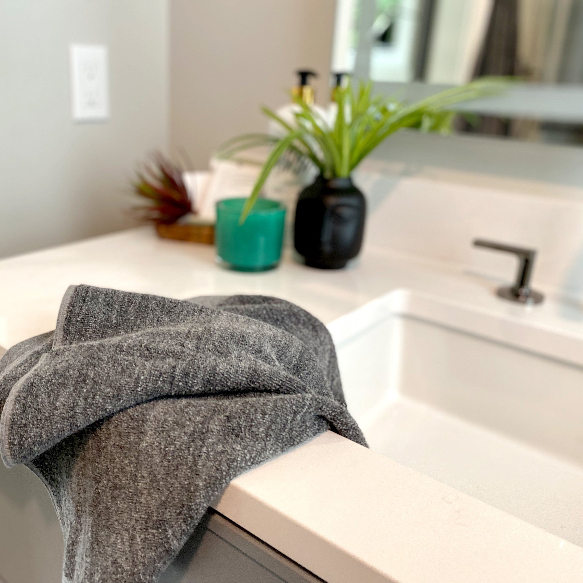 Melange Bamboo Hand Towel 2-pc Set - Charcoal