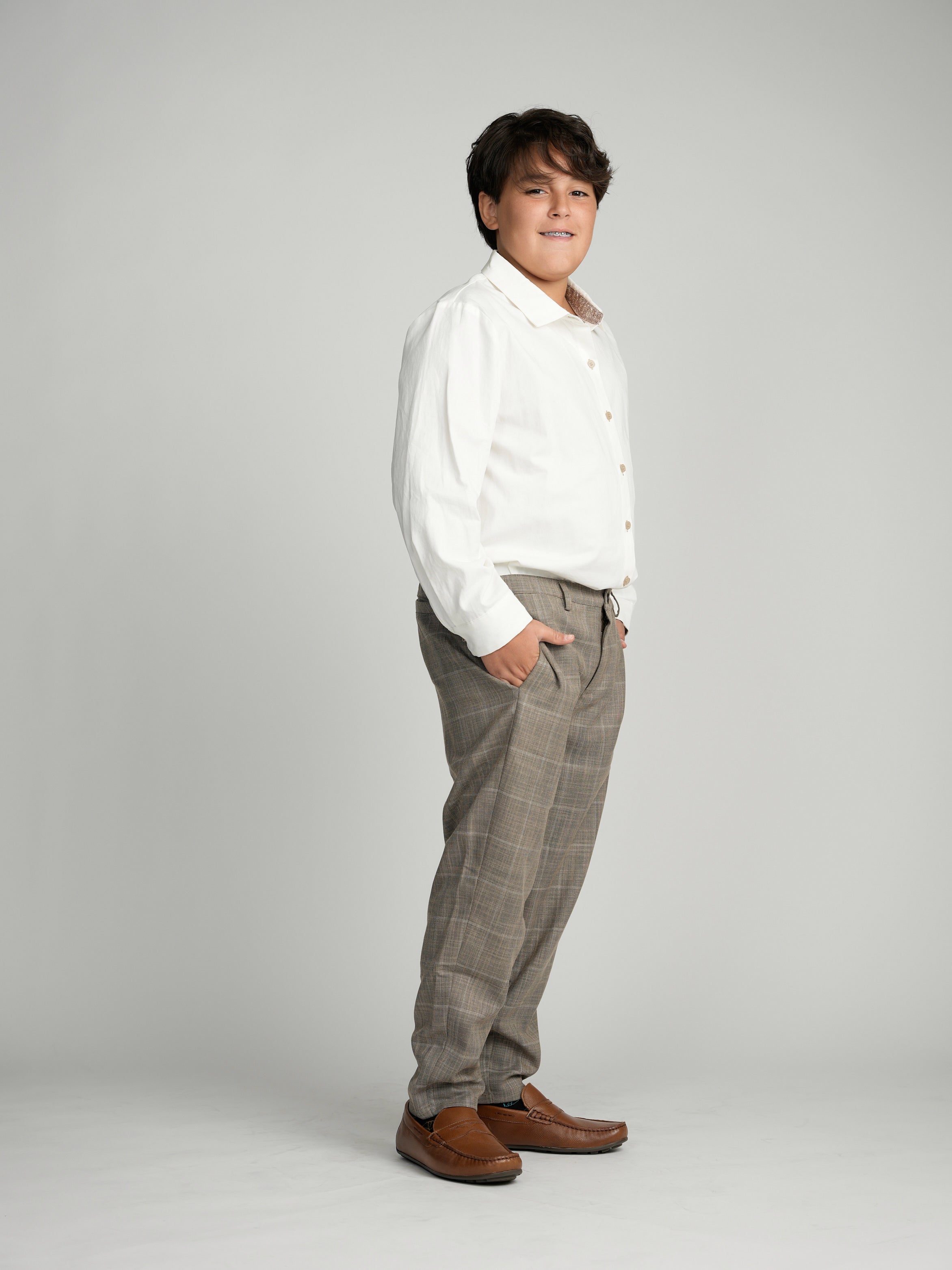 Camel Windowpane Dress Pants