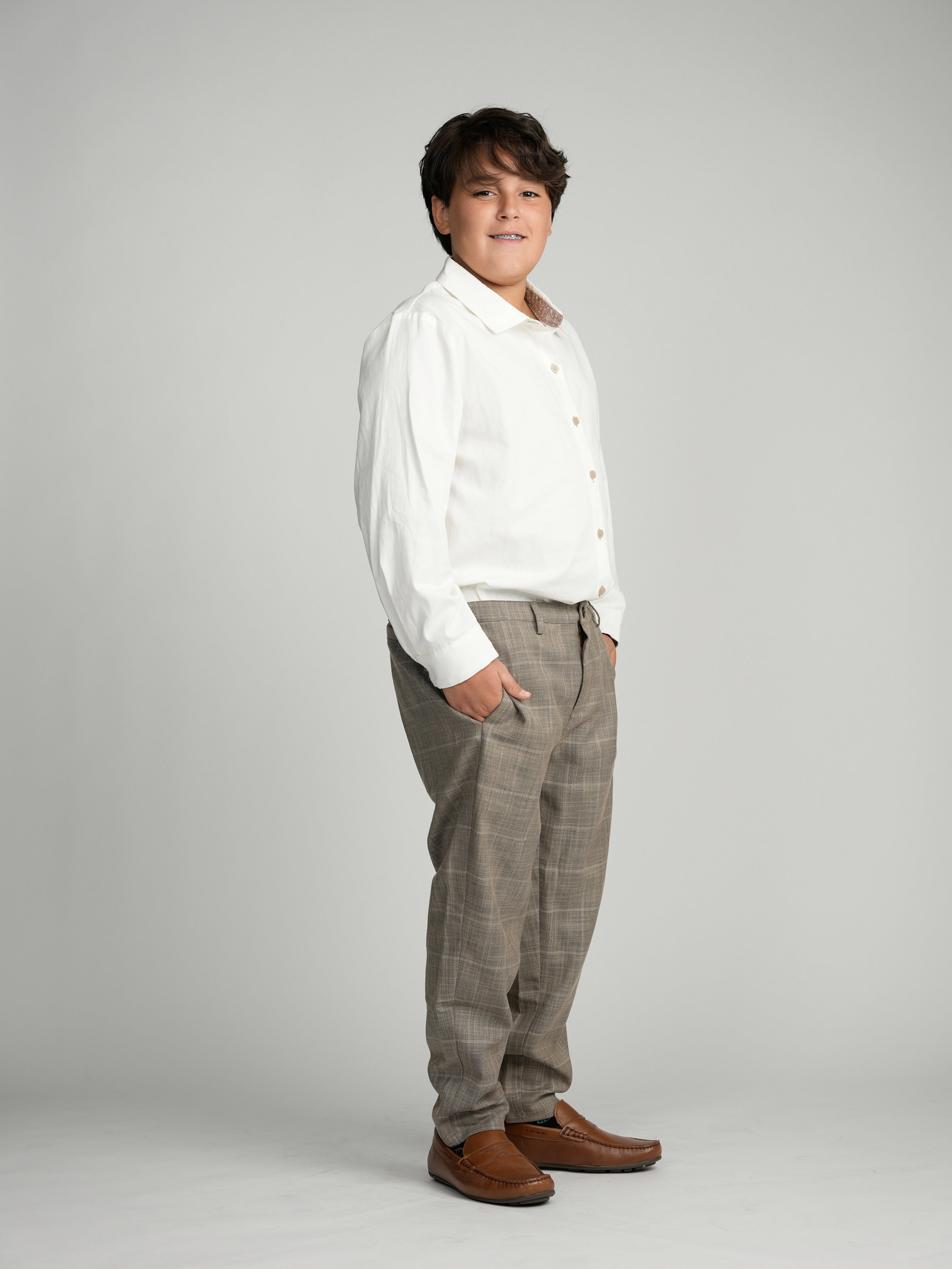 Camel Windowpane Dress Pants