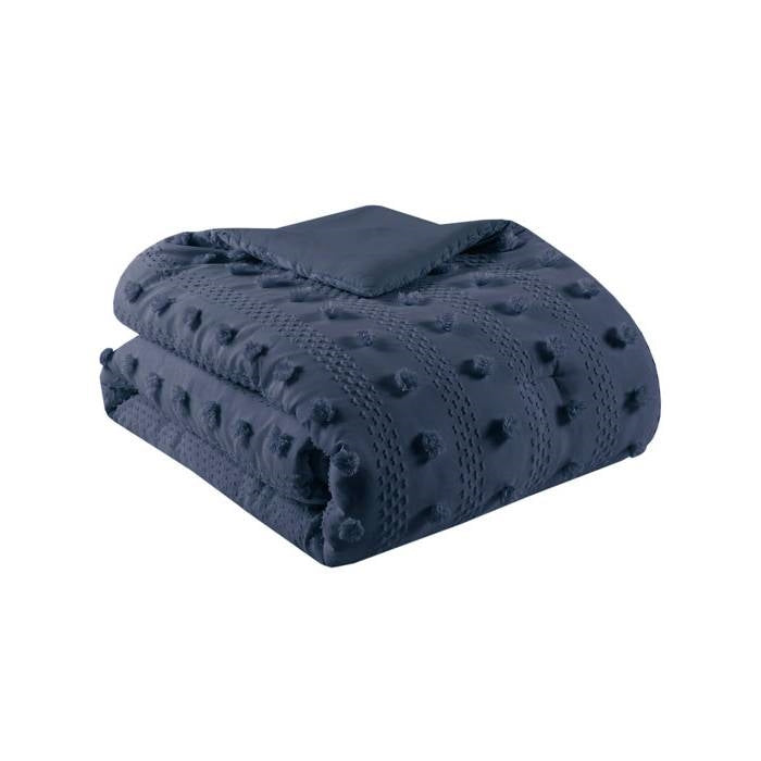 Twin/Twin XL 2 Piece Navy Pompom Microfiber Hypoallergenic Comforter Set