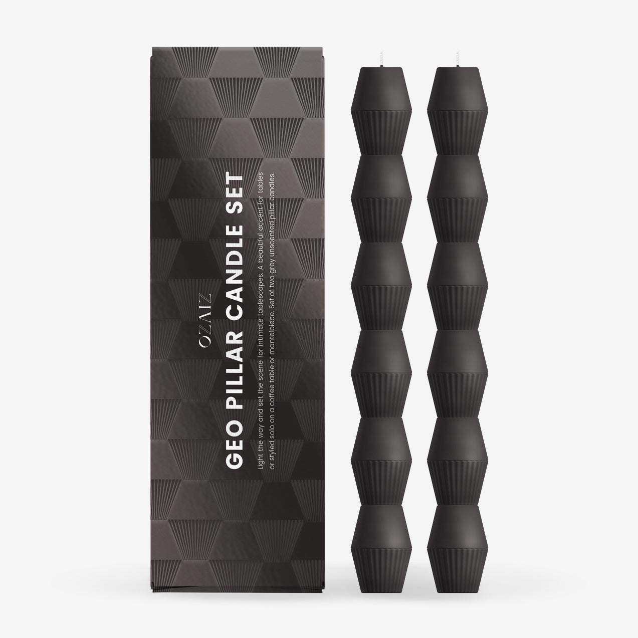 Charcoal Geometric Pillar Candle (Set of 2)