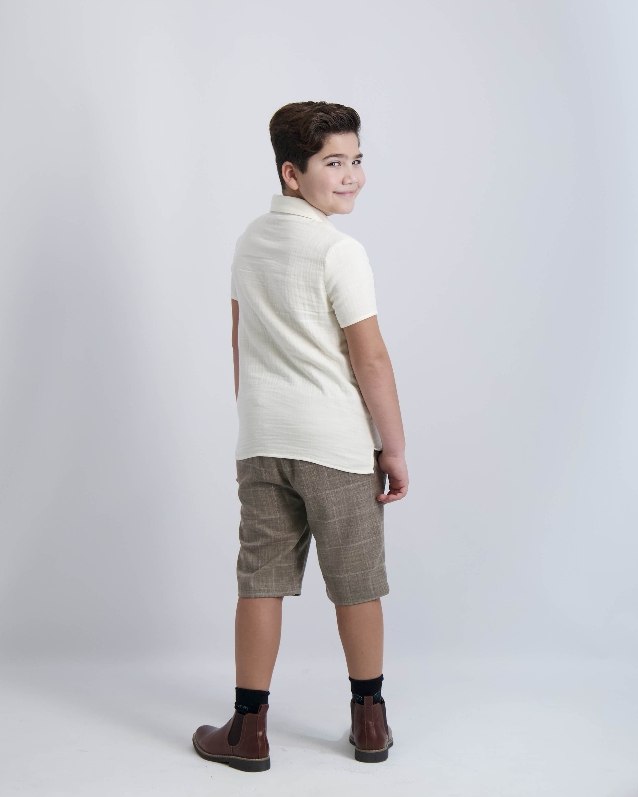 Camel Windowpane Short Dress Pants