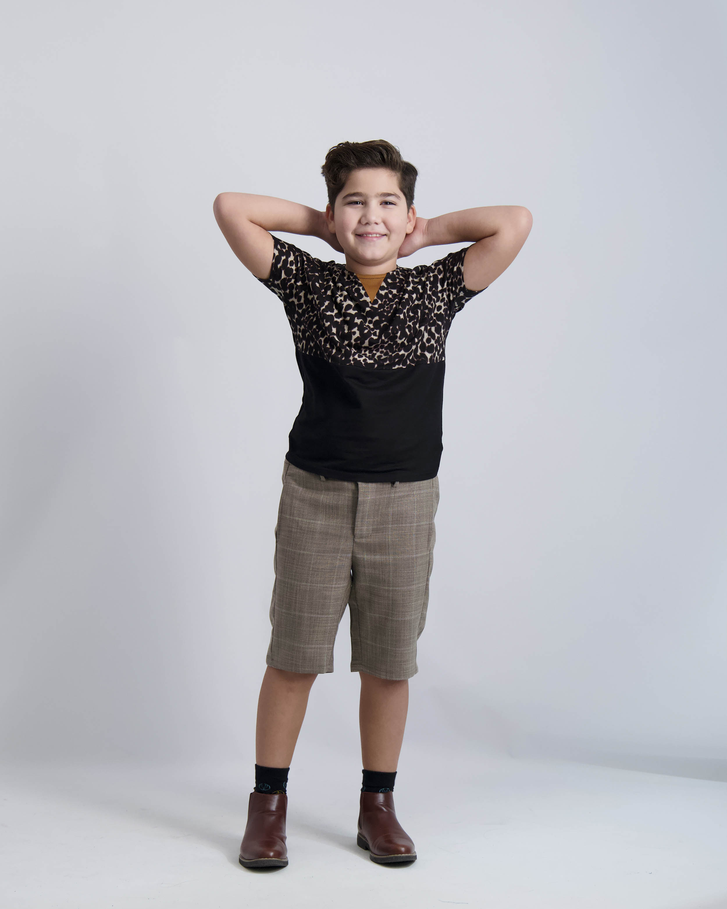 Camel Windowpane Short Dress Pants