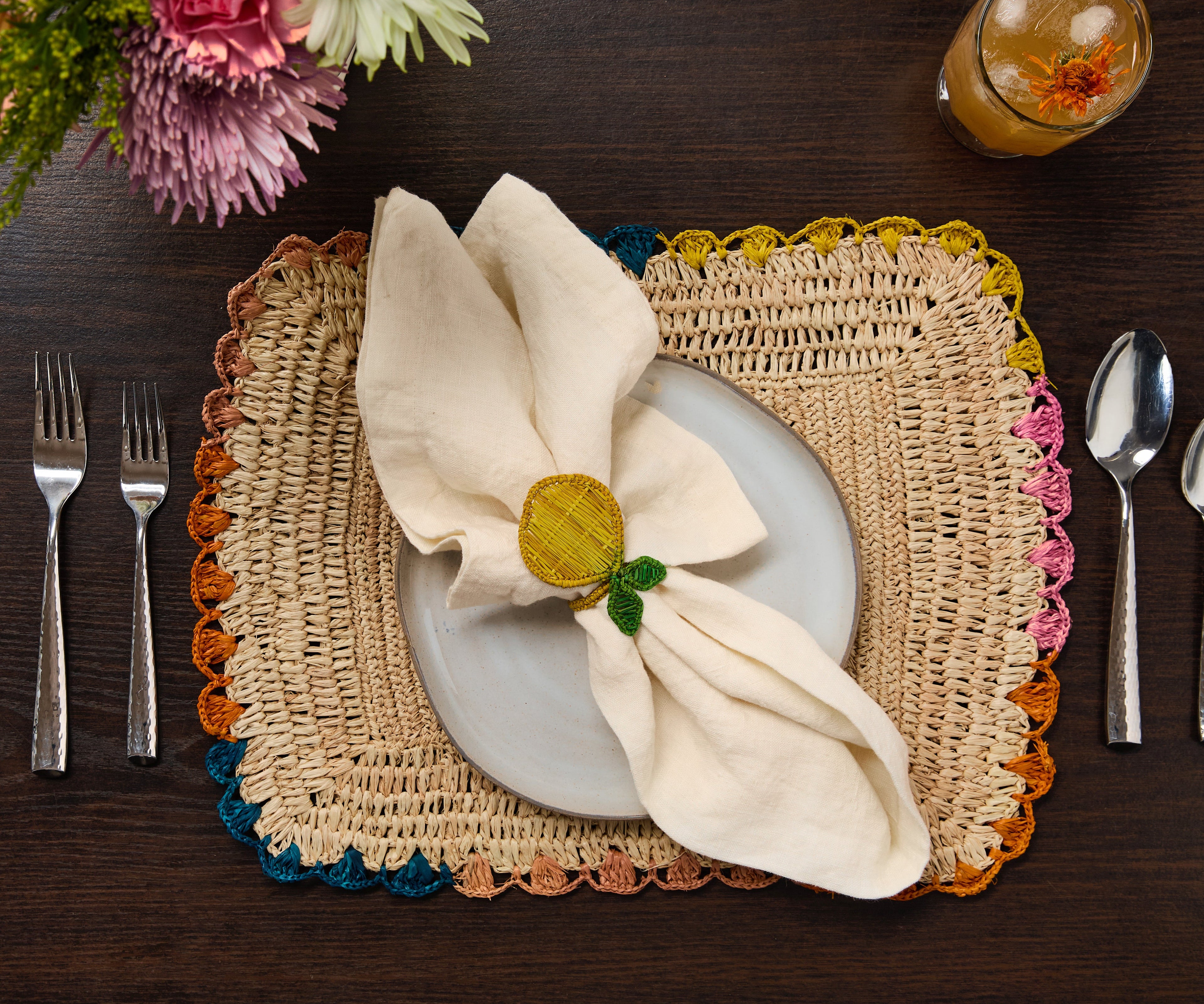 Lemon Napkin Ring – 3.5” Handwoven Iraca Palm – Artisan Summer Table Decor from Colombia