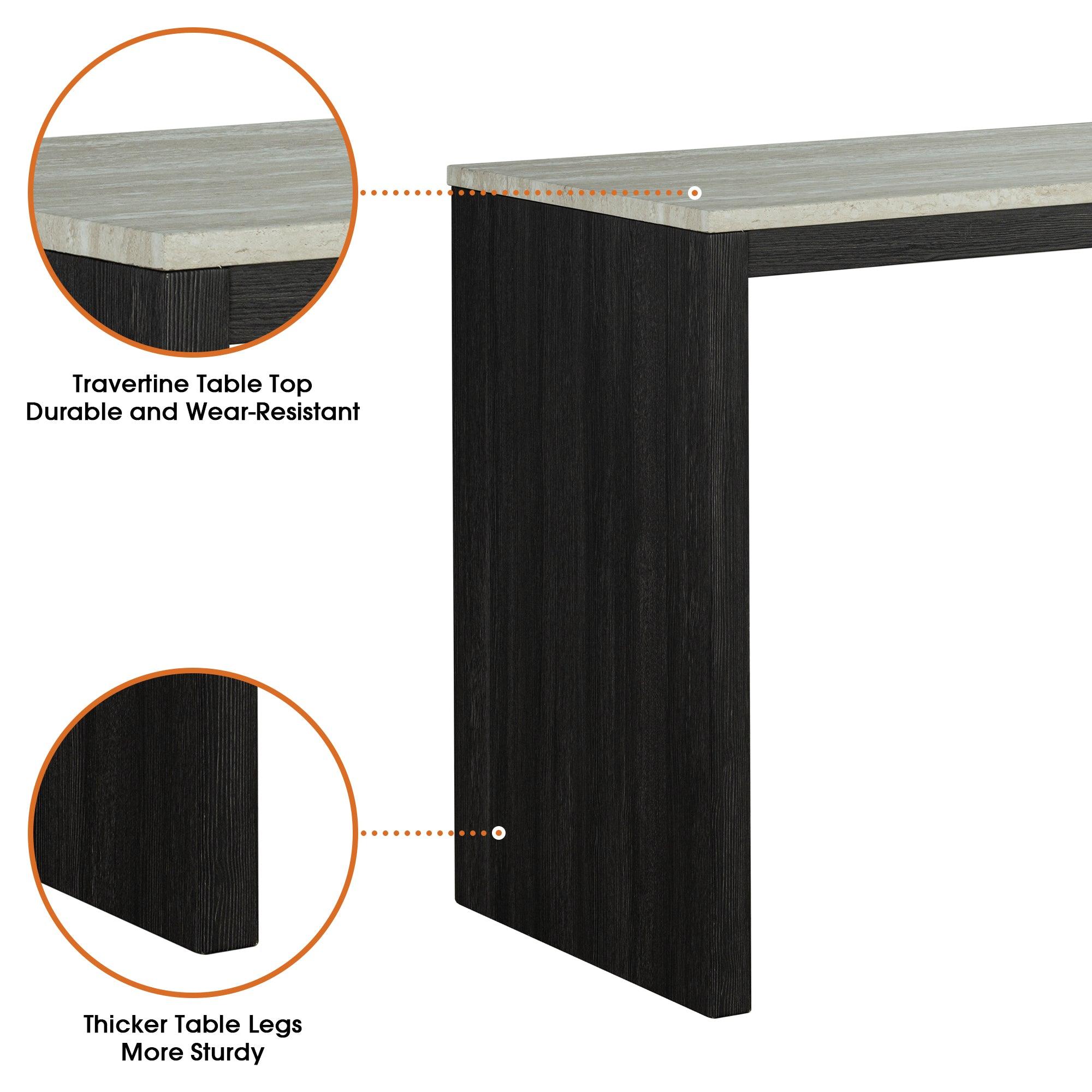 48" Modern Breakfast 1 Dining Table Set with 2 Stools for Apartment, Travertine Table Top