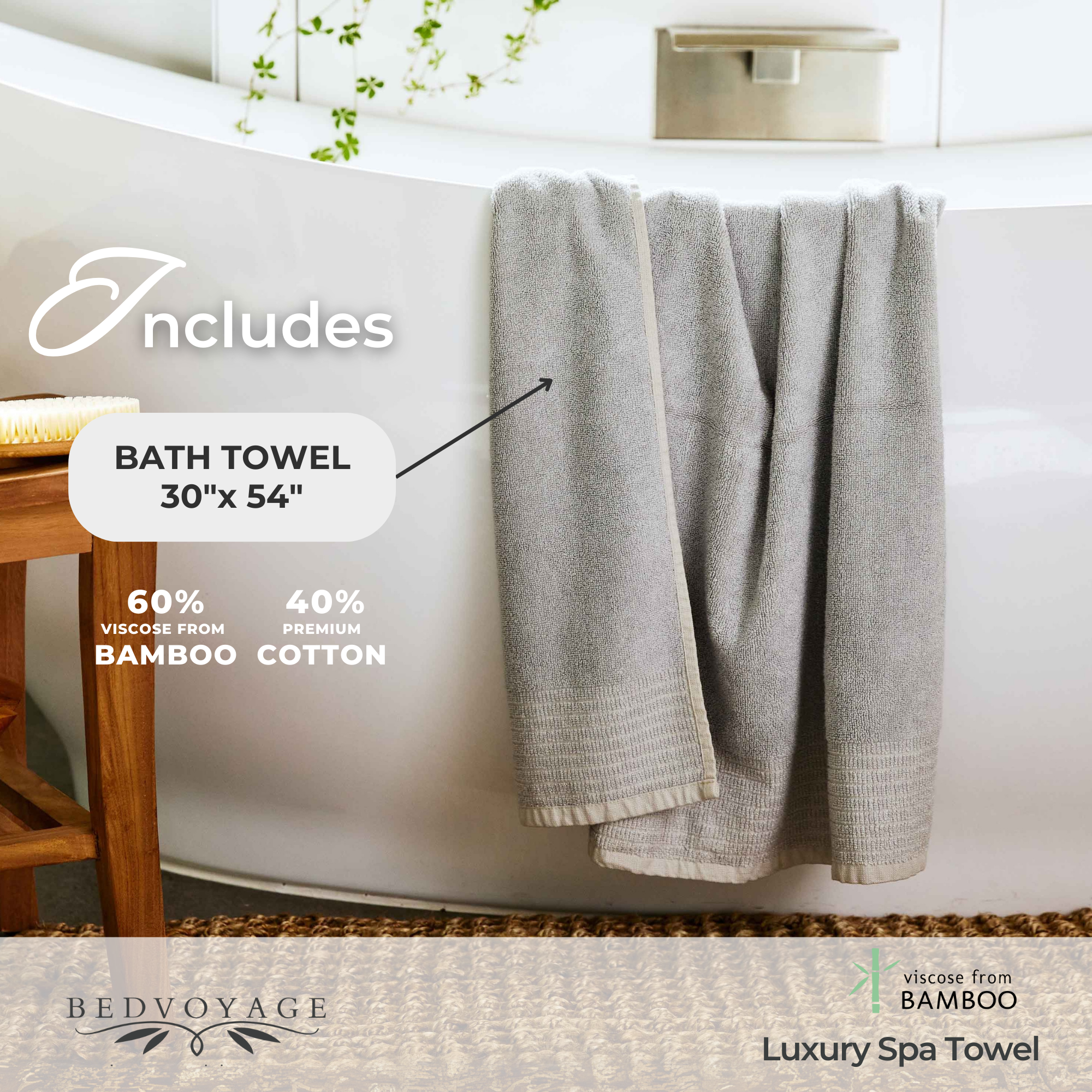 Bamboo 6 Piece Spa Towel Set – Stone
