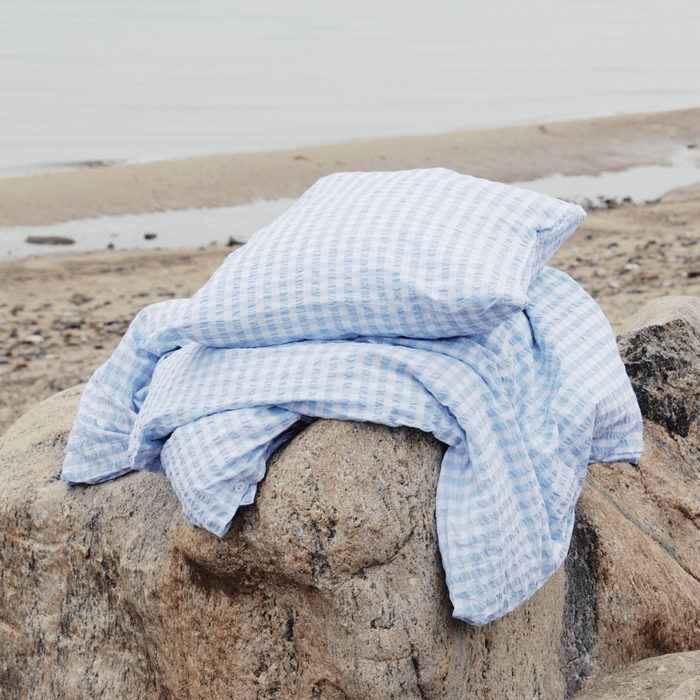 JUNA Bæk&Bølge Duvet Cover Set, King, White/Light Blue