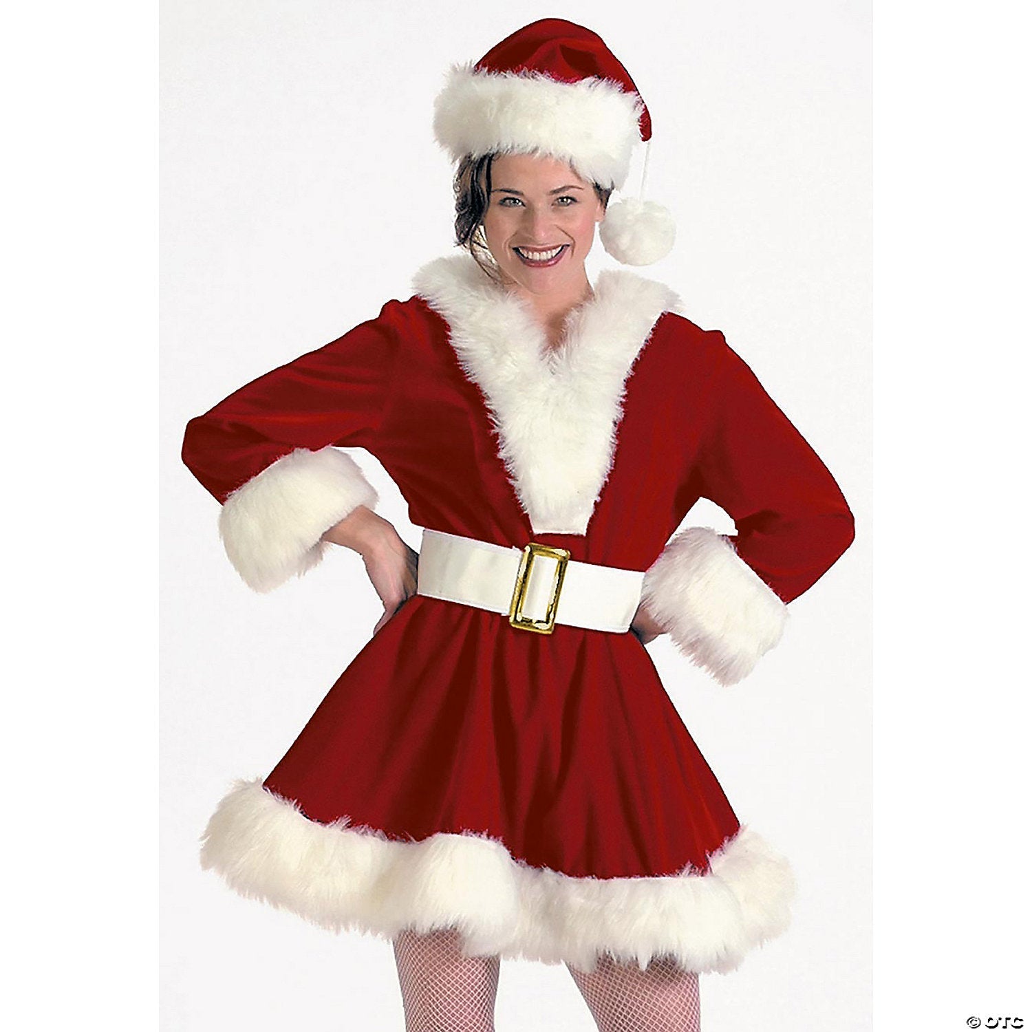 Adult Women's Burgundy Velvet Perky Pixie Mrs. Clause Dress Costume - XL