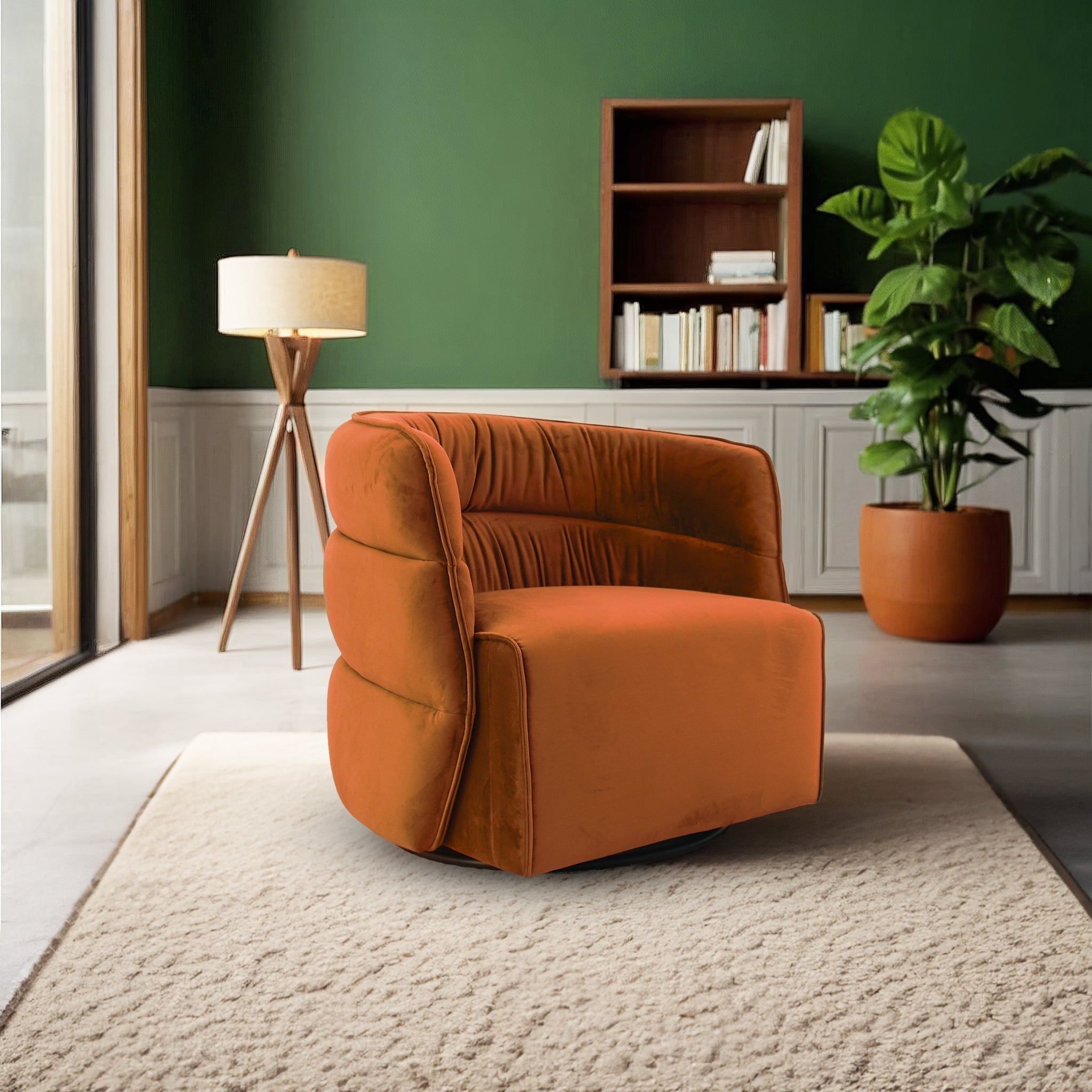 Walden Swivel Chair - Burnt Orange Velvet – Luxury Modern Seating – Cu