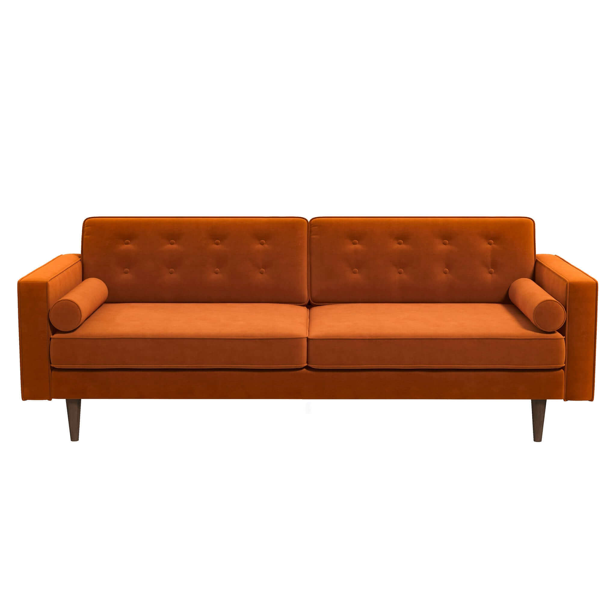 Casey Mid Century Modern Burnt Orange Velvet Sofa – Designer Sofa – Cu
