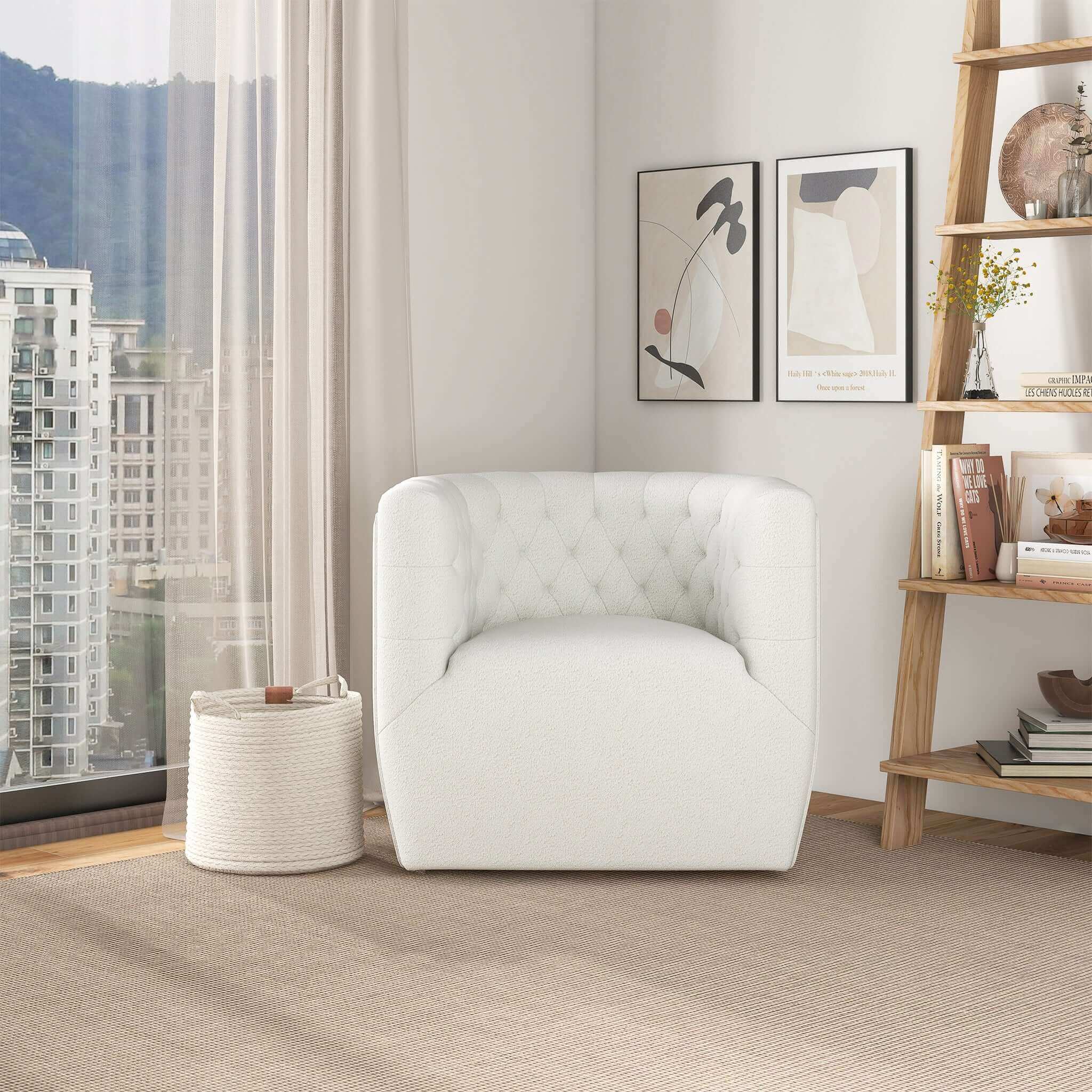 Delaney Cream Boucle Swivel Chair – Luxury Modern Seating – Curated by