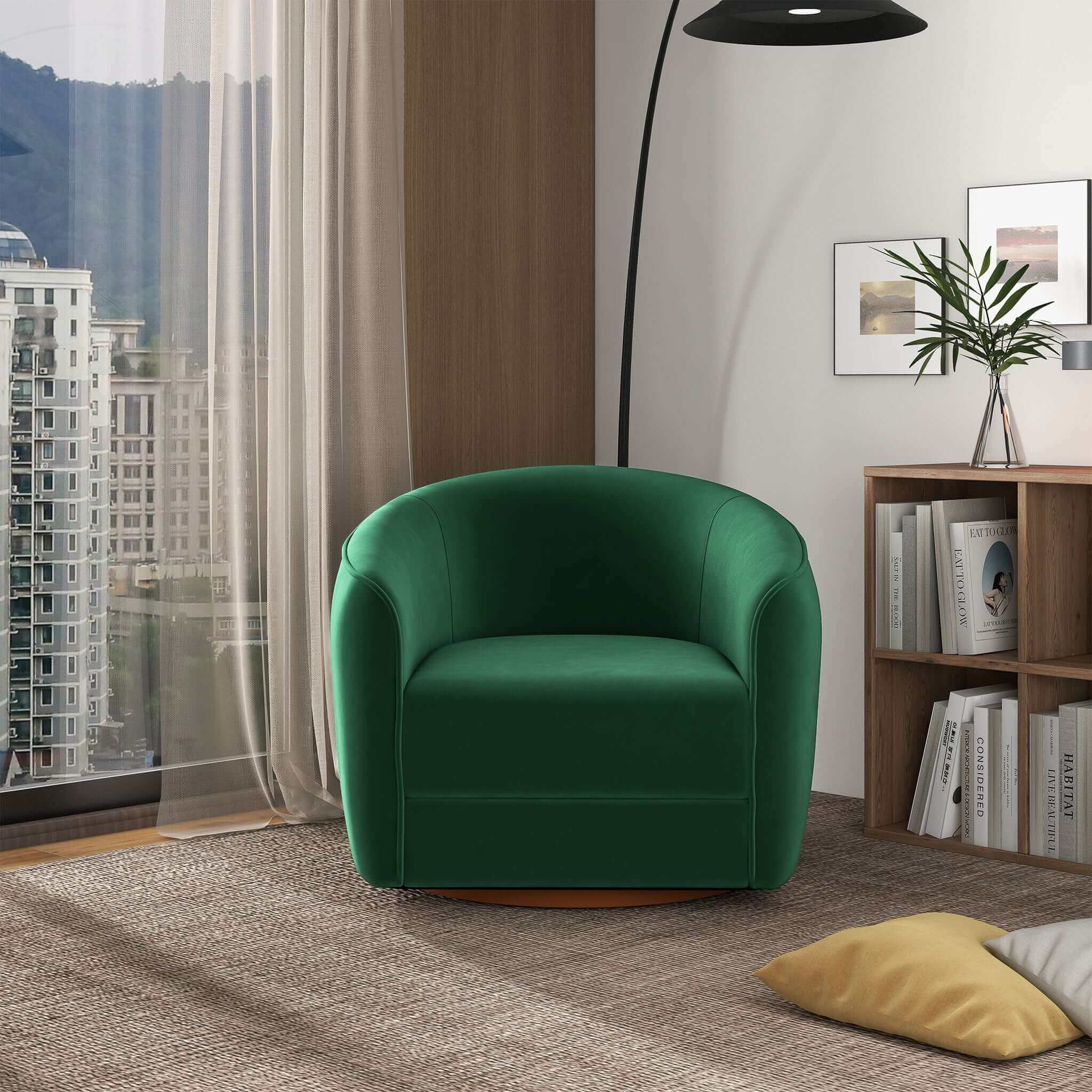 Elise Mid Century Modern Dark Green Velvet Swivel Chair – Luxury Moder