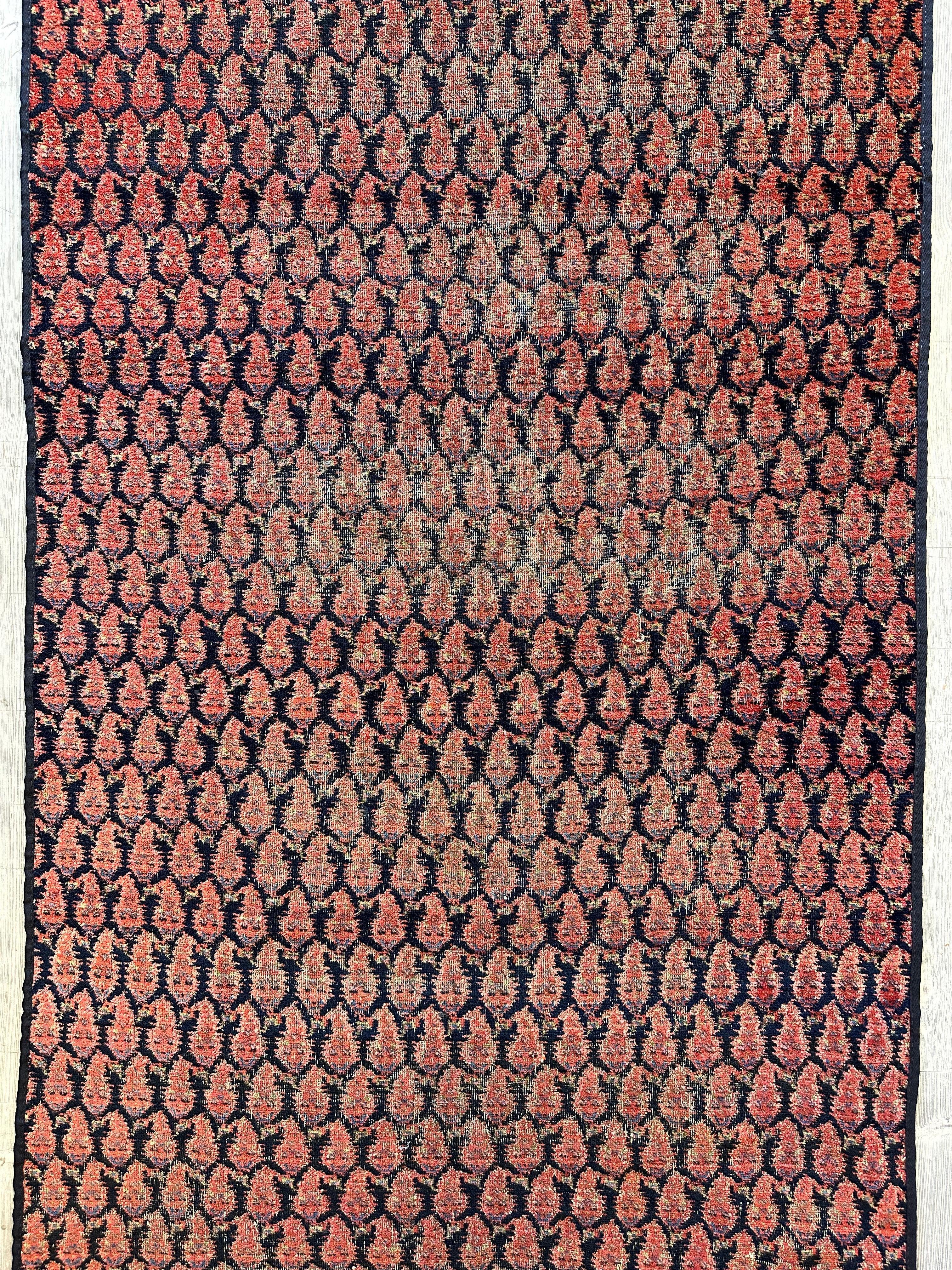 Antique All Over Paisley Kurdish Afshar Fragment Runner 3’3” x 7’7”