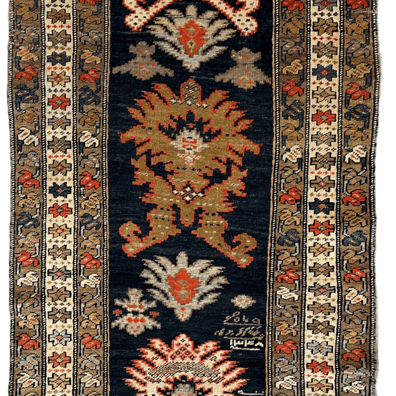 Antique Caucasian Karabakh Signed & Dated Wool on Wool Runner Rug 3 X 7