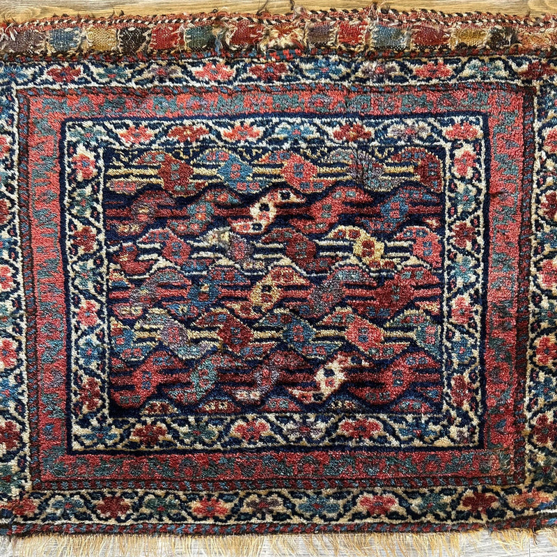 Antique Natural Dyes Small Kurdish Square Decorative Hanging Rug - 22