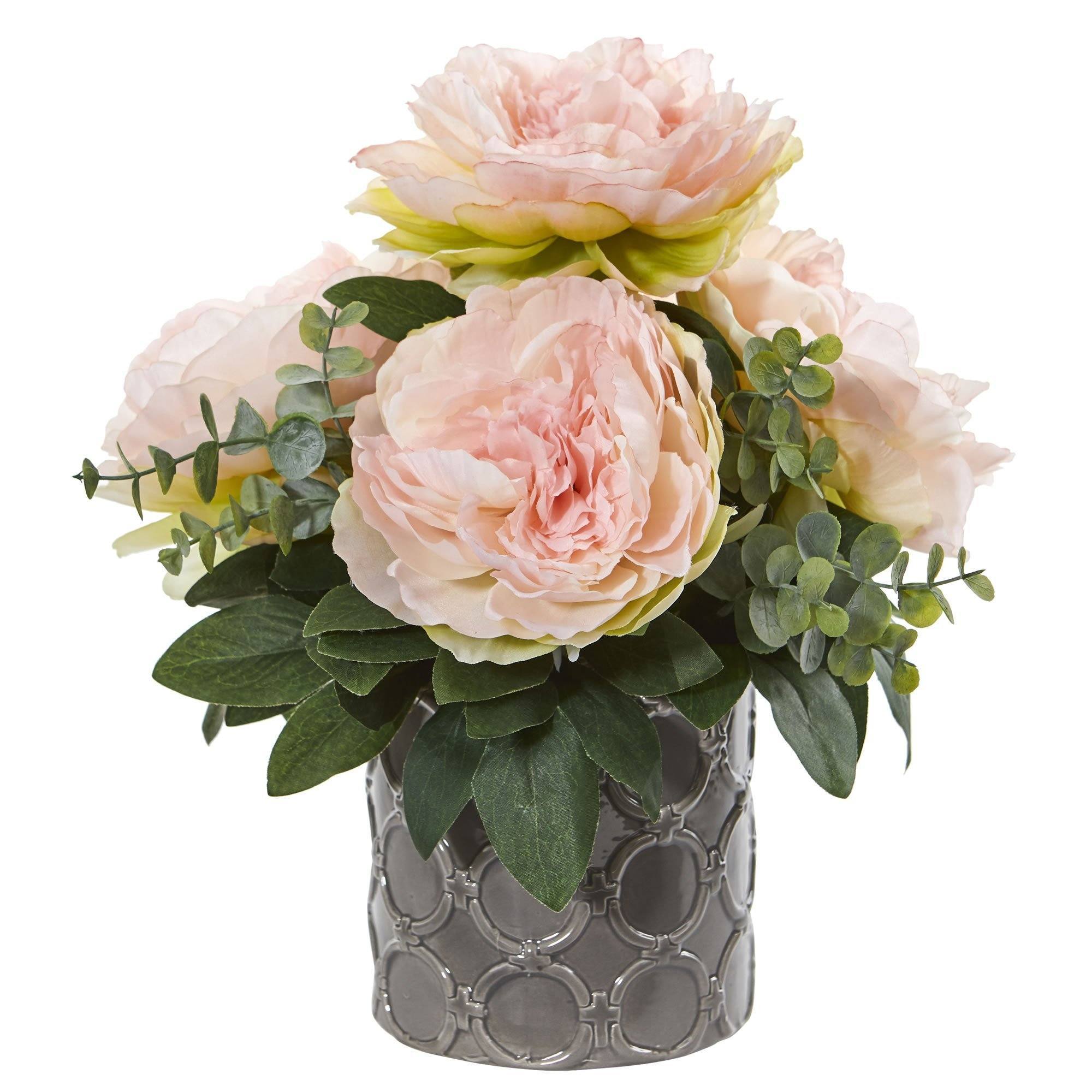 13” Peony and Eucalyptus Artificial Arrangement