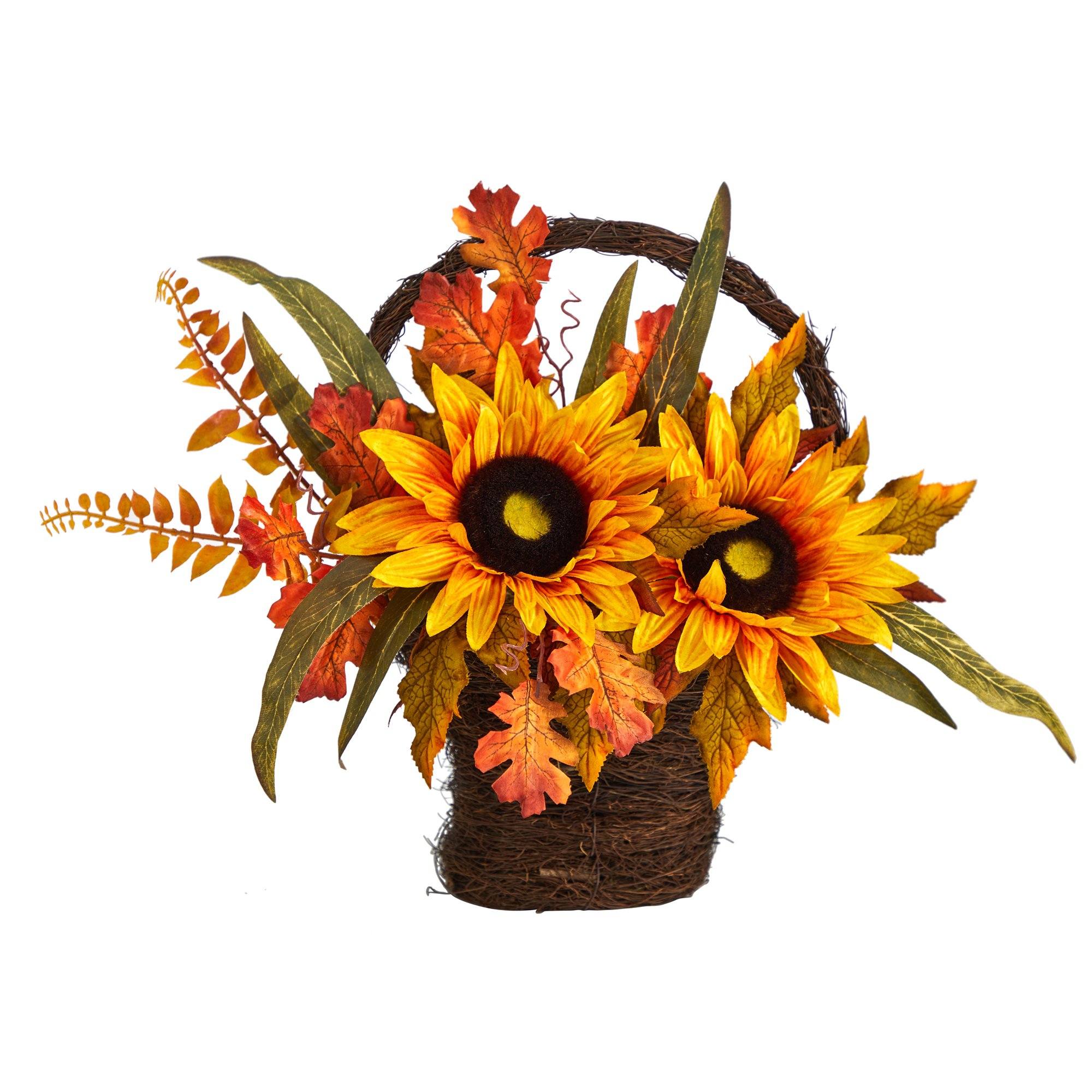 16” Fall Sunflower Artificial Autumn Arrangement in Decorative Basket