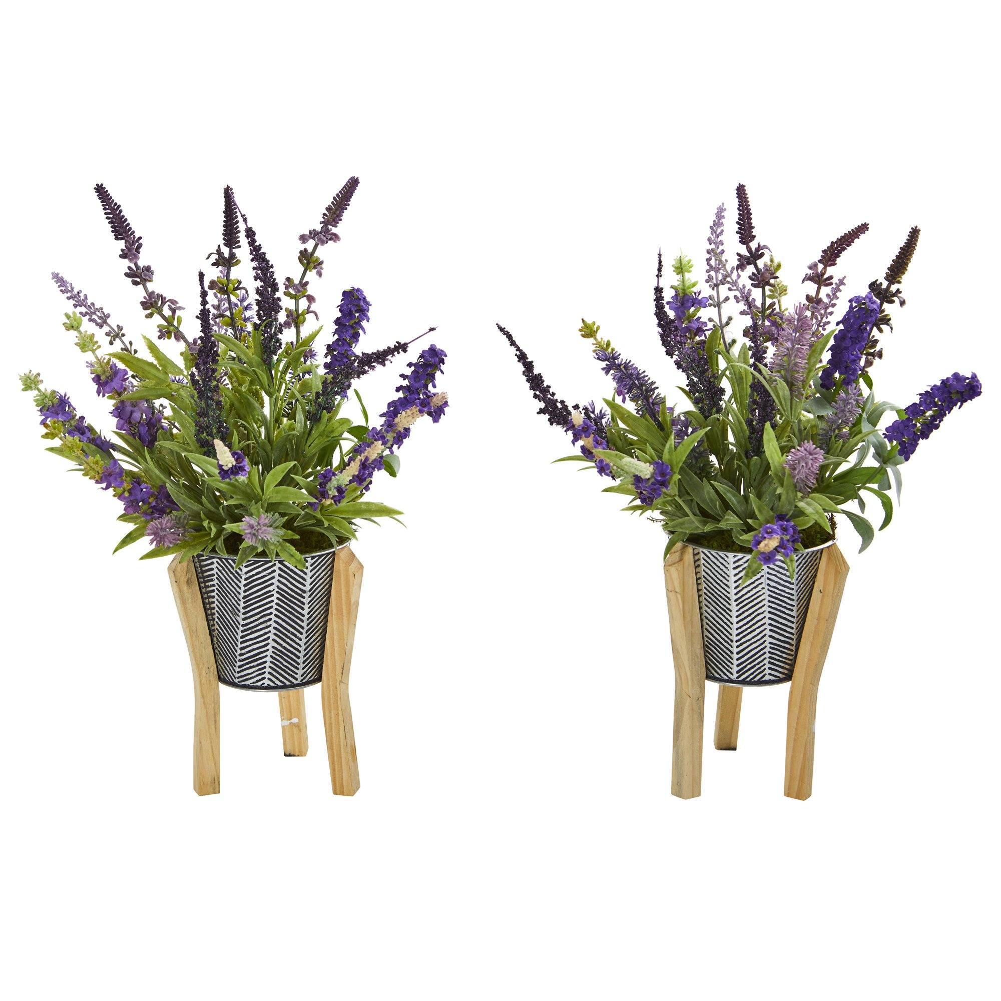 16” Lavender Artificial Plant in Tin Planter with Legs (Set of 2)