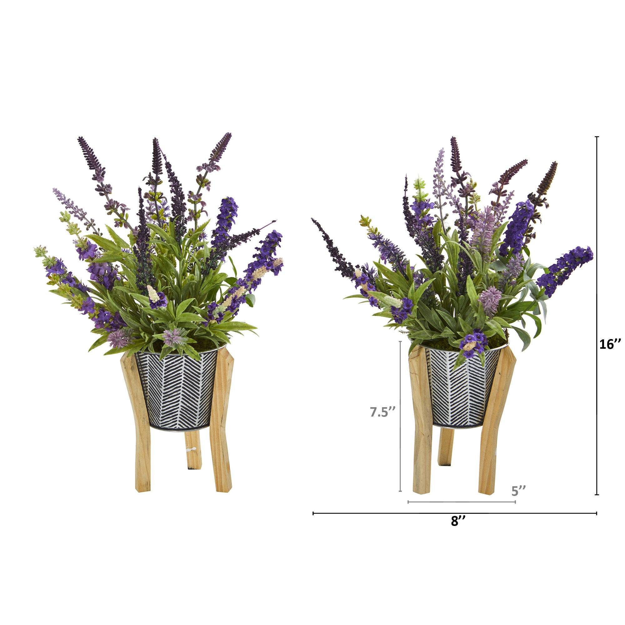 16” Lavender Artificial Plant in Tin Planter with Legs (Set of 2)
