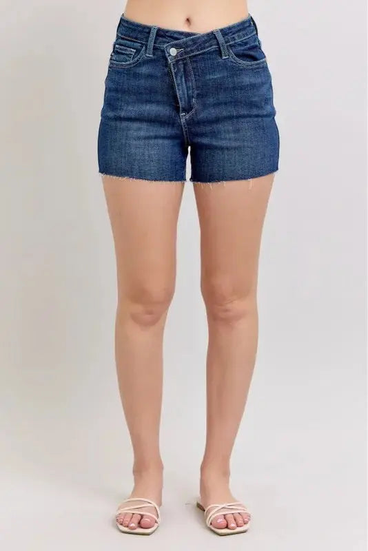Judy Blue Jeans - Full Size High Waist Criss-Cross Waistband Denim Shorts