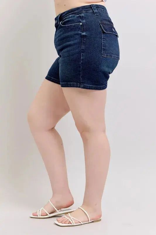 Judy Blue Jeans - Plus Size High Waist Back Flap Pocket Denim Shorts