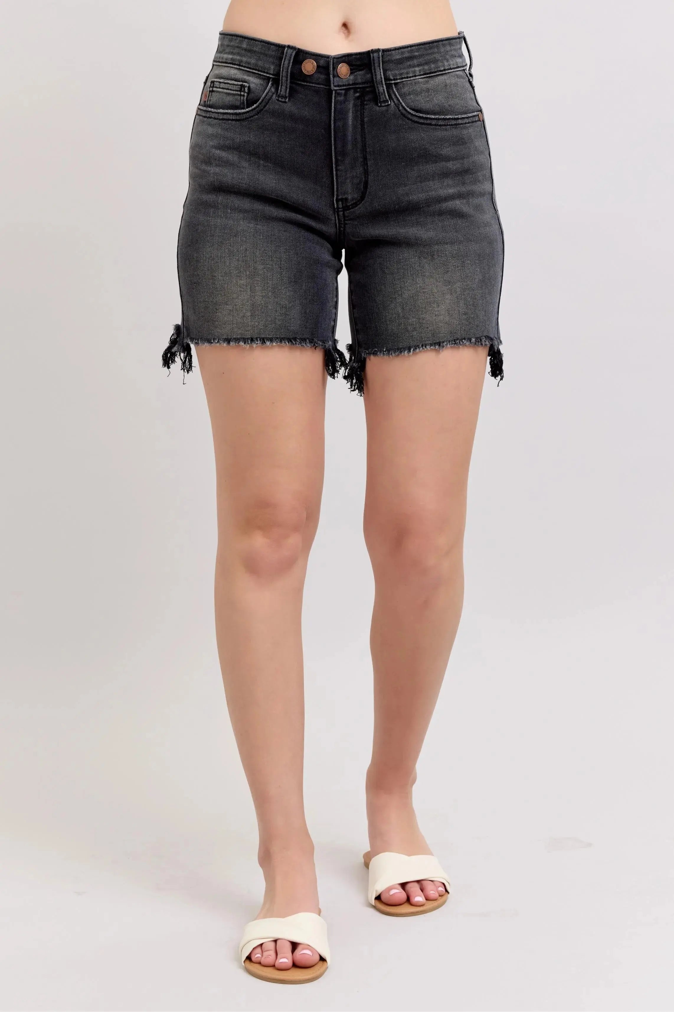 Judy Blue Jeans - Plus Size Long Cut Off 2 Button Dad Denim Shorts