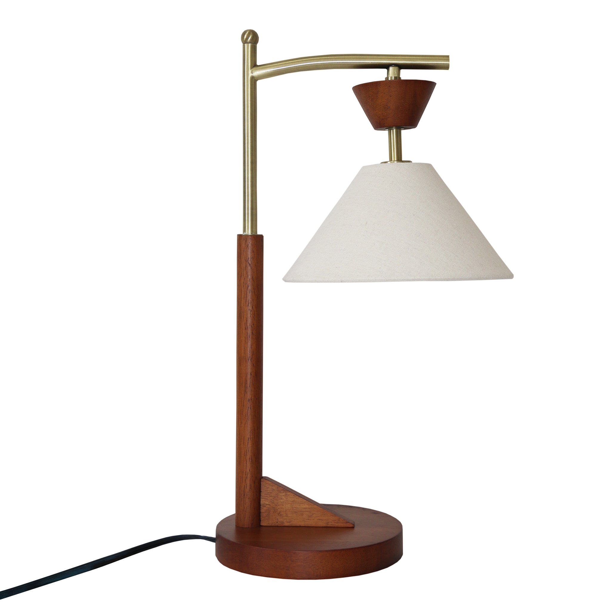 Dreamlight Table Lamp, Brown Solid Wood Base with Elegant Cone Linen S