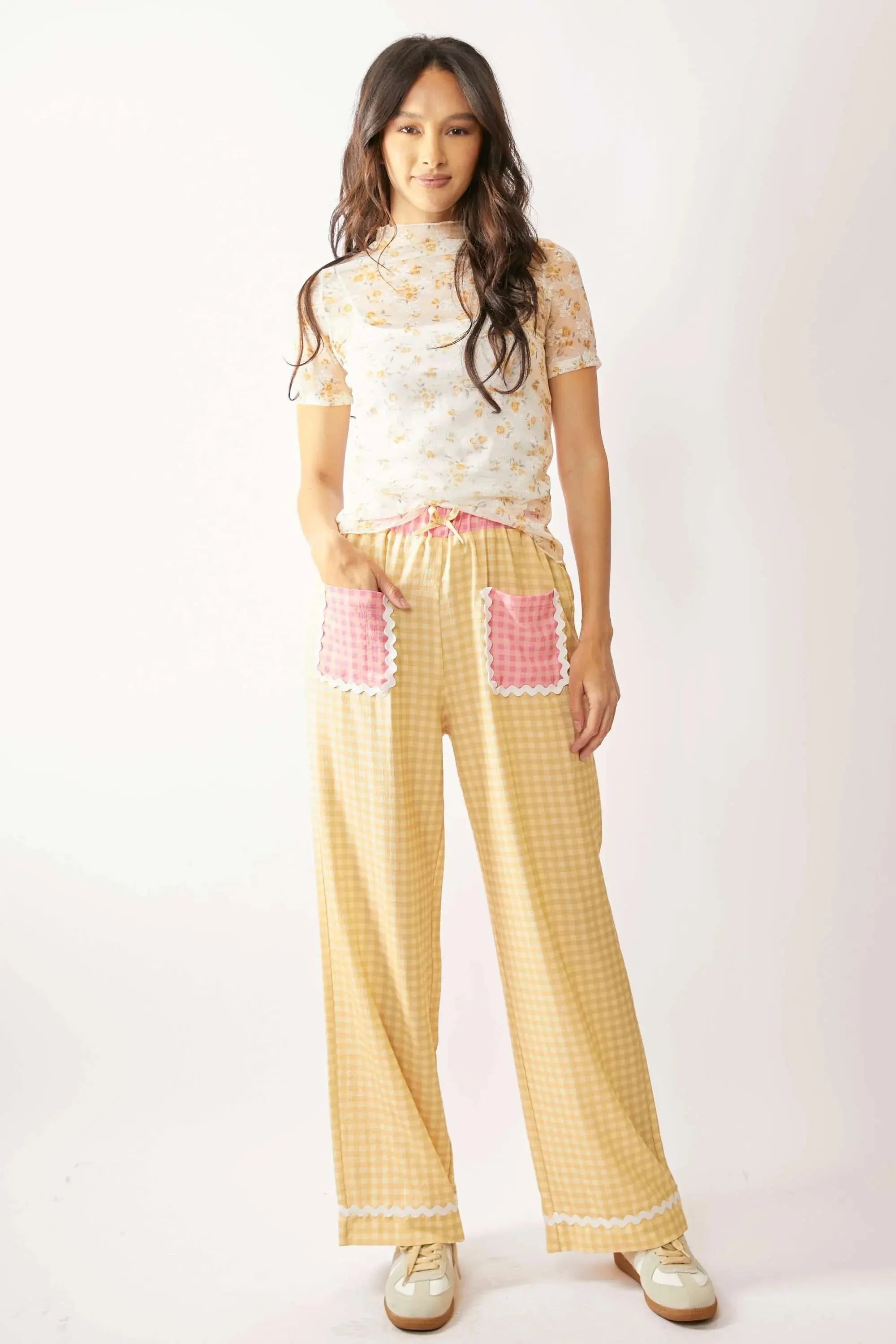 Davi & Dani Loose Turtle Neck Lace Mesh Sheer Top