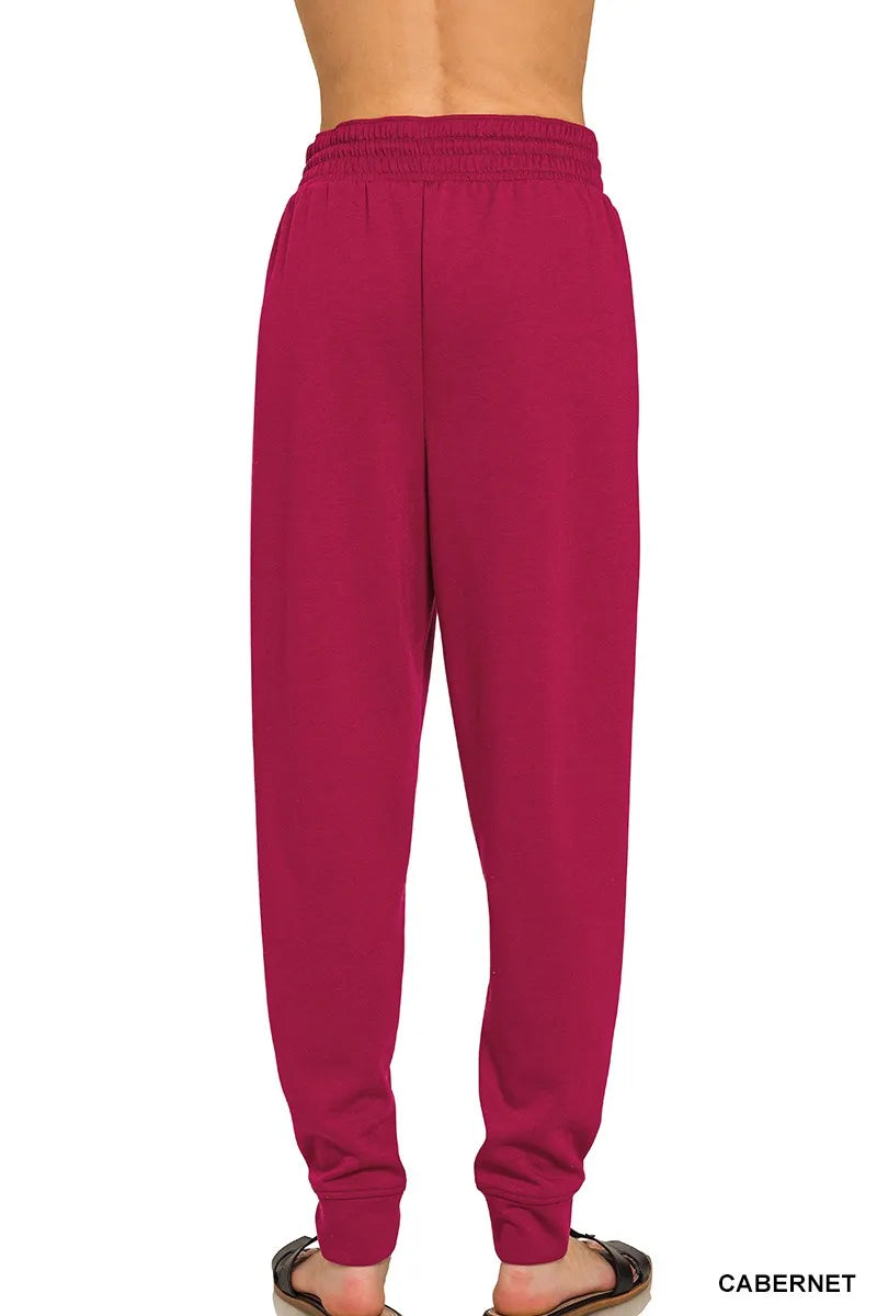 Zenana Drawstring Scuba Sweatpants with Pockets in Cabernet
