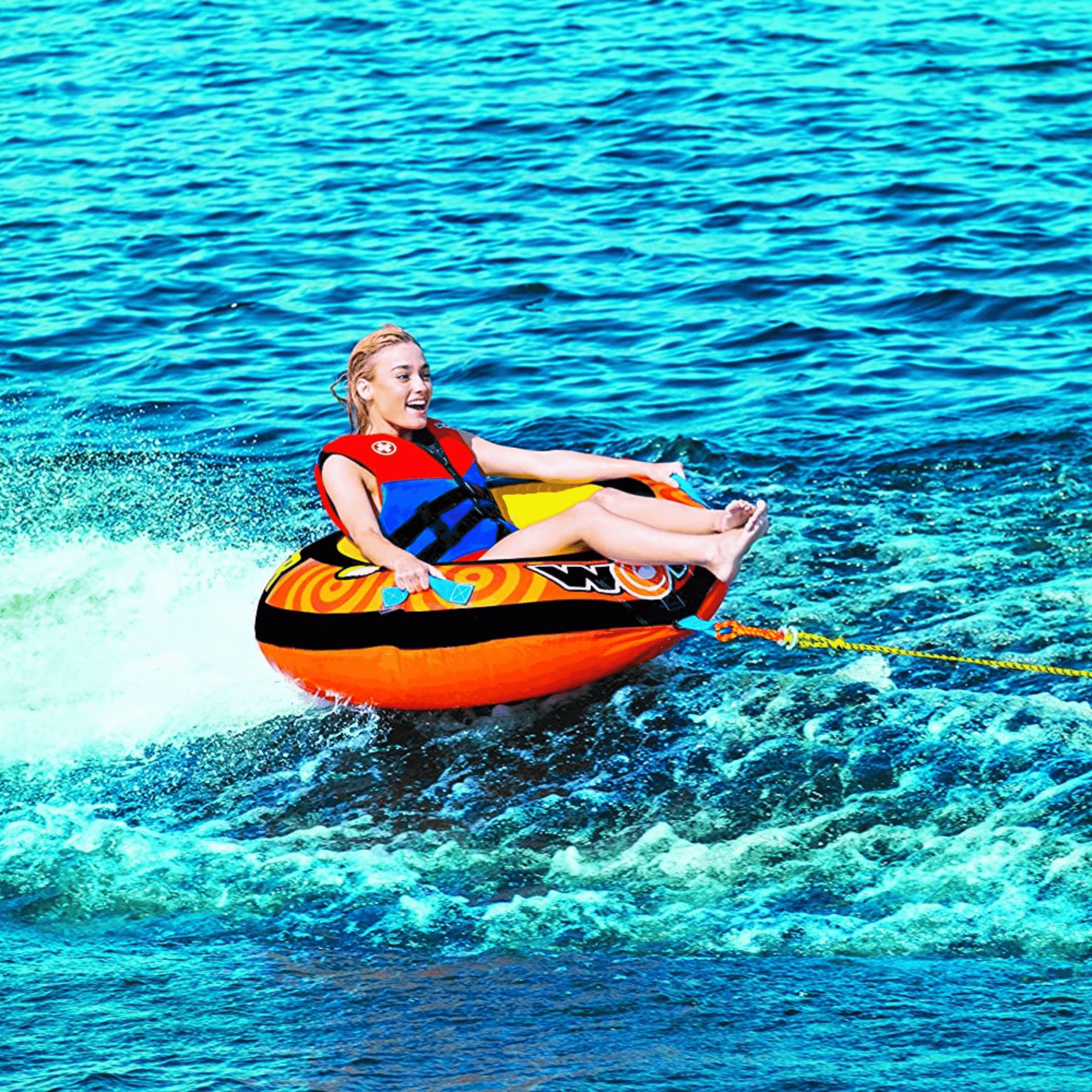 WOW Waterports Lil' Skipper 1 Person Towable w Fast Inflate and Built-In Cup Holder