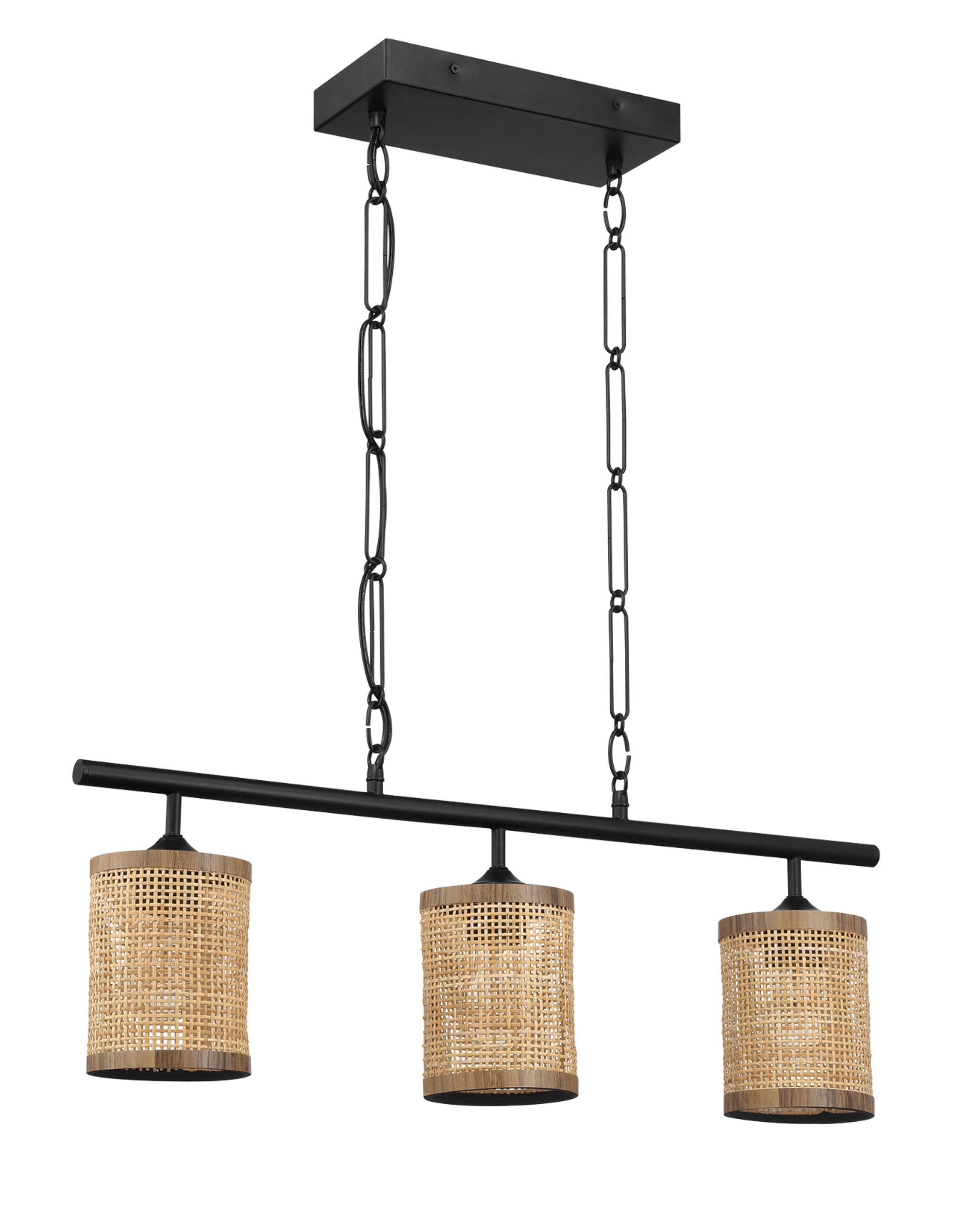Elysian Three Lights Island With Natural Rattan Shade Farmhouse Chain