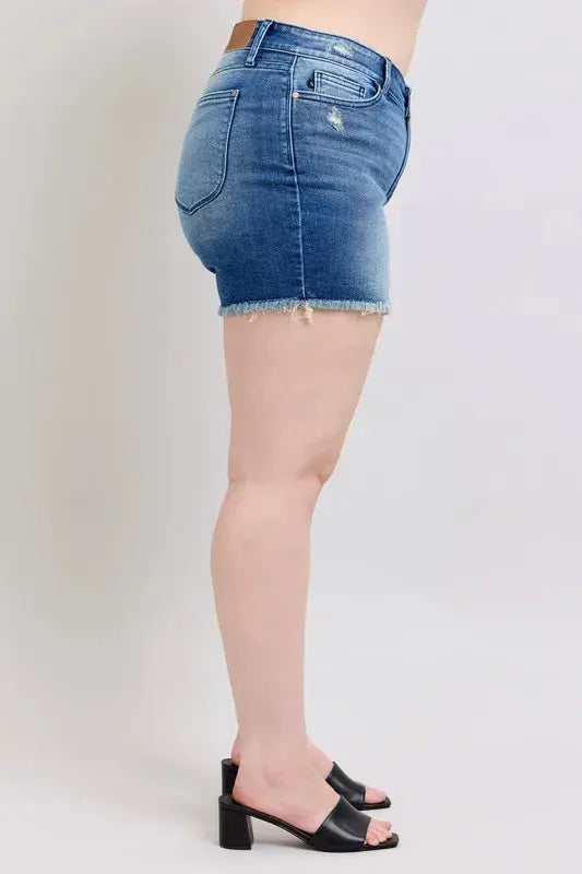 Judy Blue Jeans - Full Size V-Front Denim Shorts with Shield Pockets