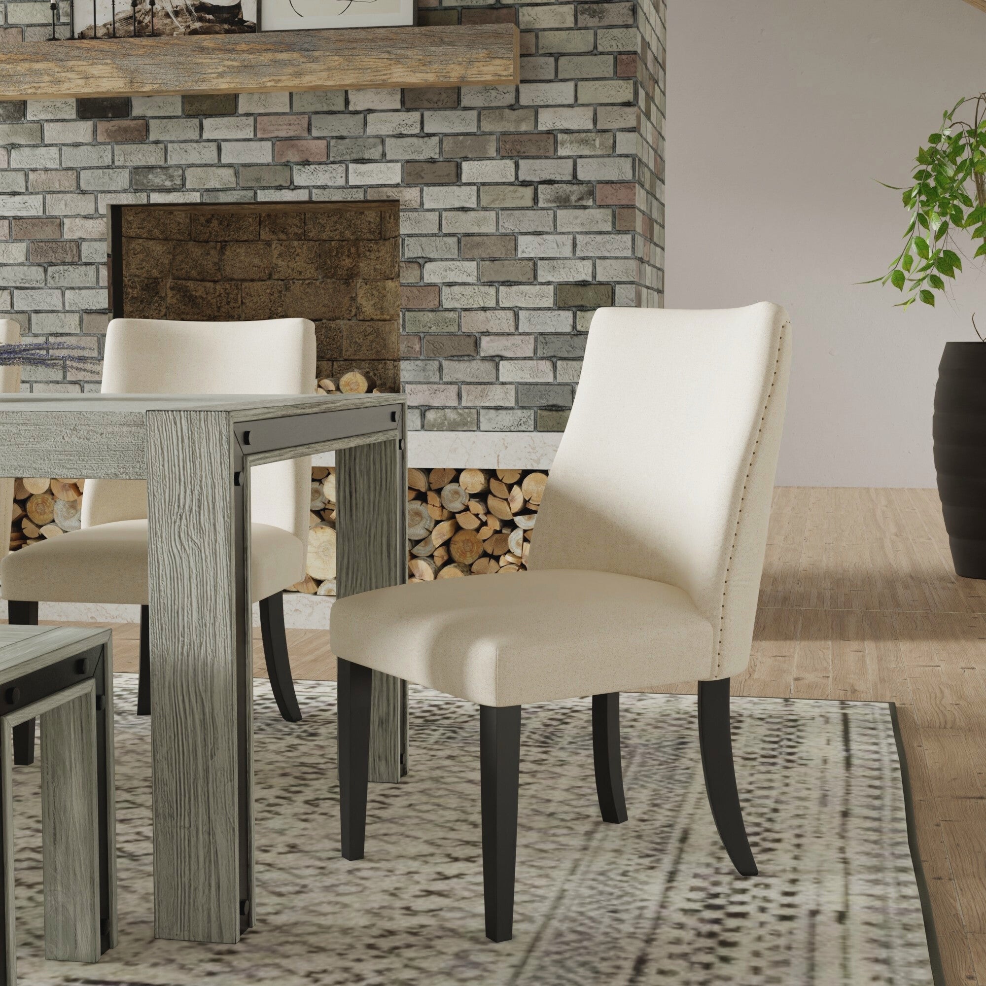 Live Edge Parson Chairs, Cream/Black