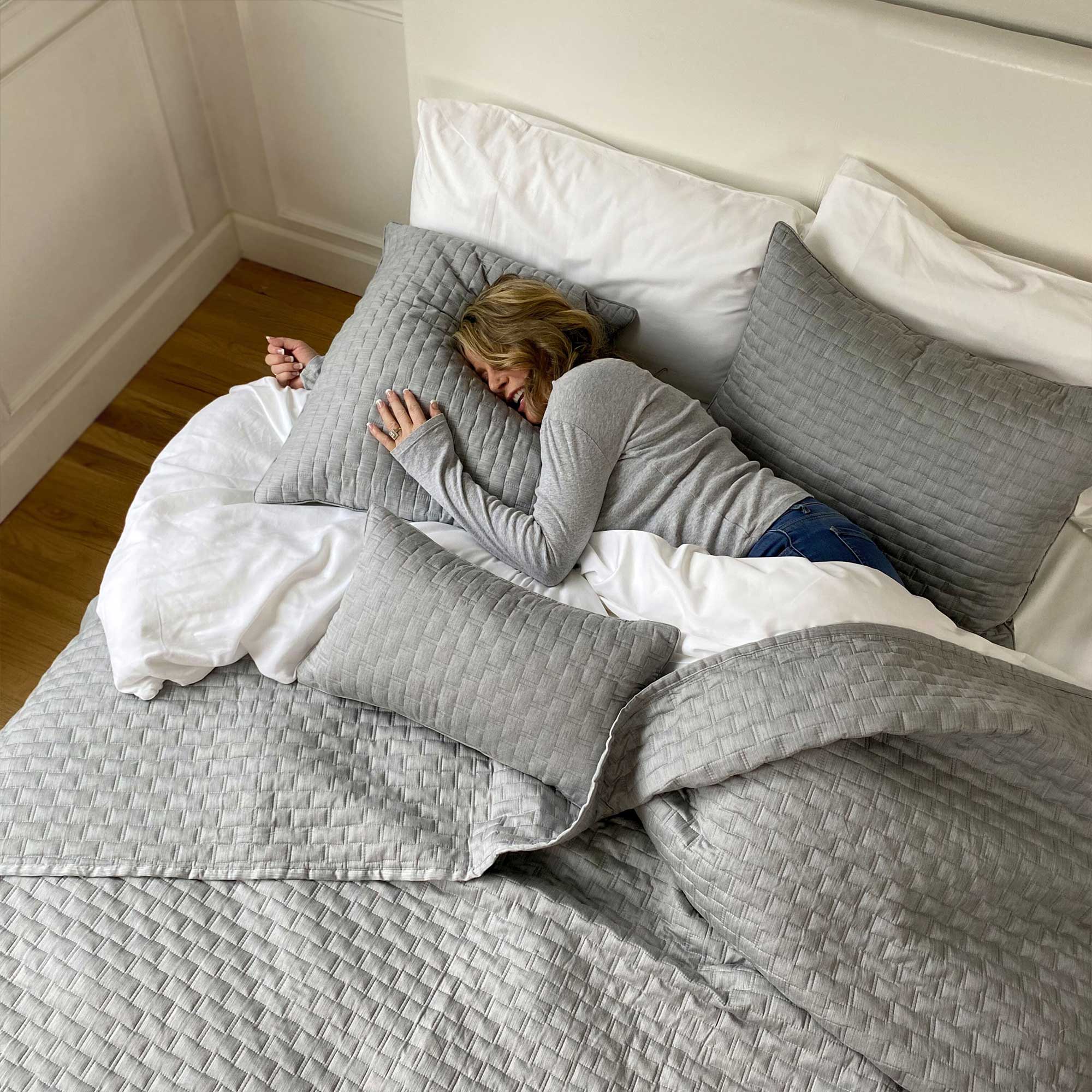 Bamboo Cotton Quilted Coverlet, Twin - Silver