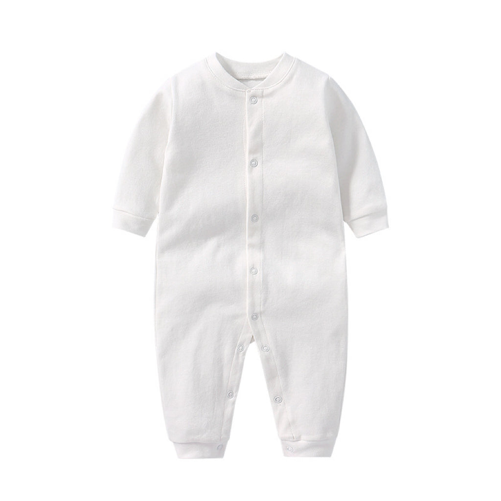 Baby Solid Color Single Breasted Design Long Sleeve Spring Rompers