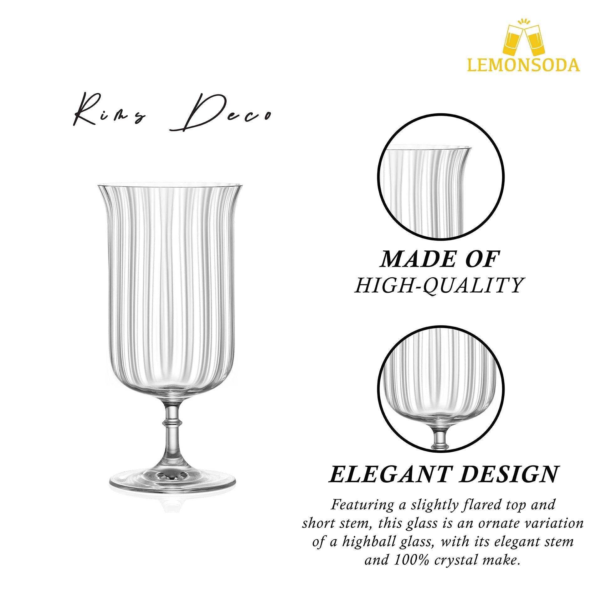 Rims Orient-Coupe Gin Sour/Long Island Ribbed Cocktail Glasses - (Deco)(11.5oz / 340mL)