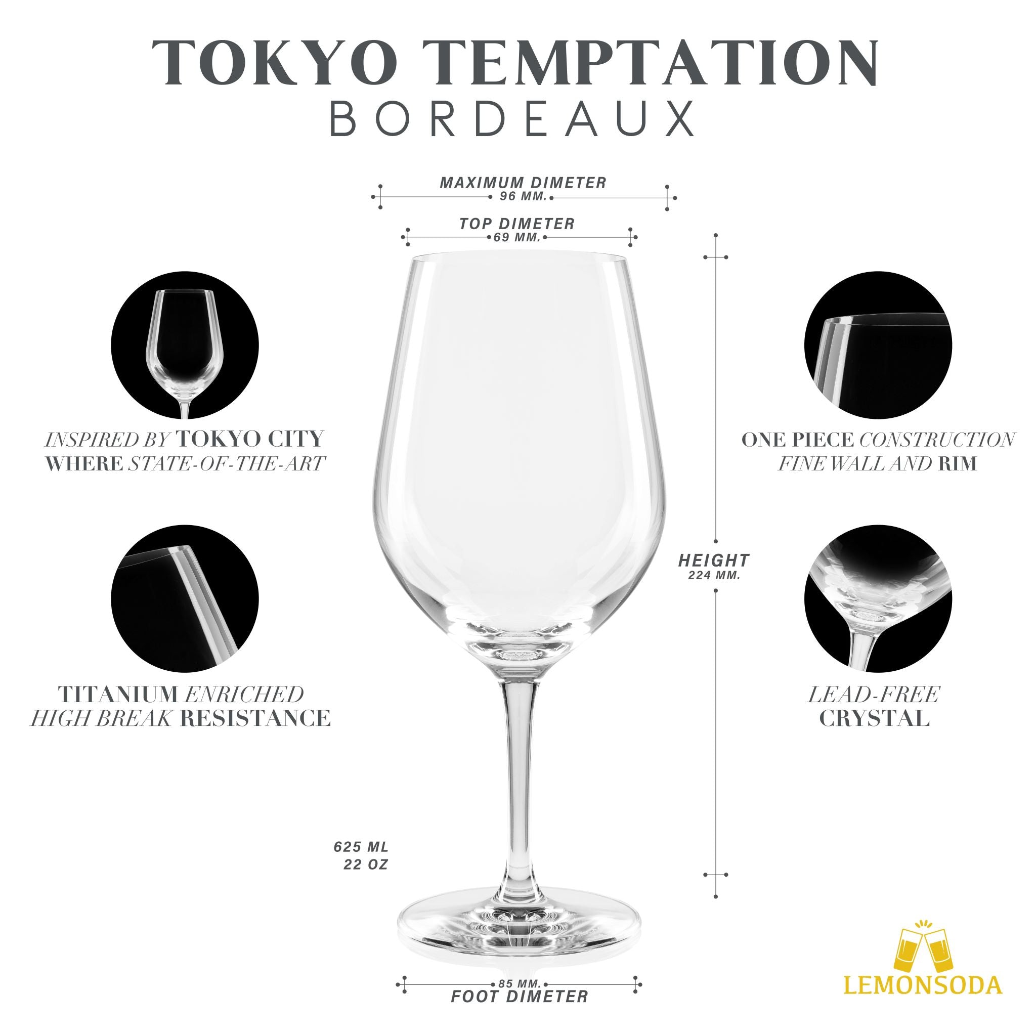 Tokyo Temptation Bordeaux Wine Glasses - (625 mL / 22 fl. oz.)