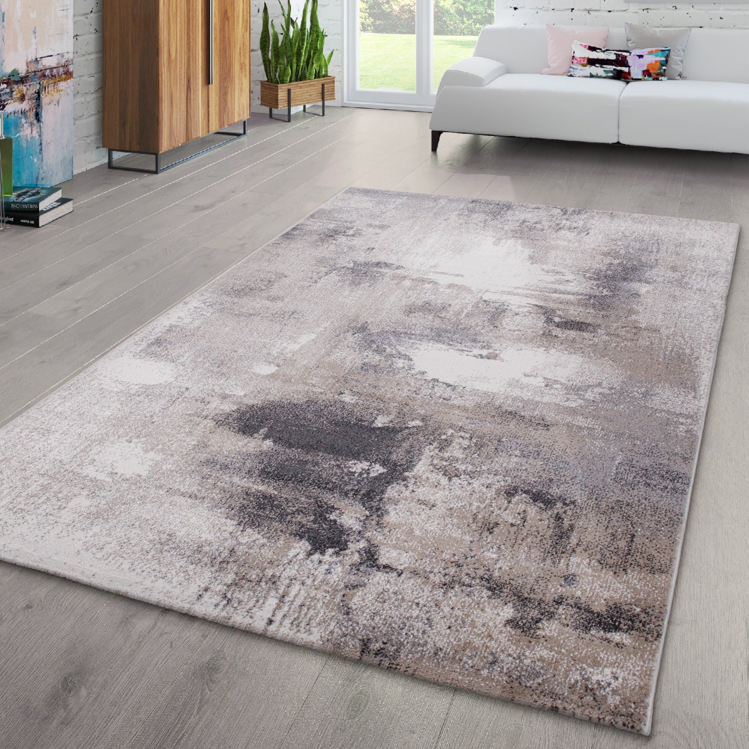 Abstract Area Rug Mero Artful Colors in Beige Grey