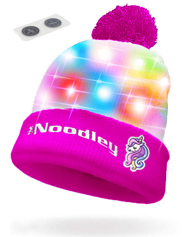 LED Light Up Glow Unicorn Beanie Hat with Pom Gifts for Girls Kids and Boys (One Size)