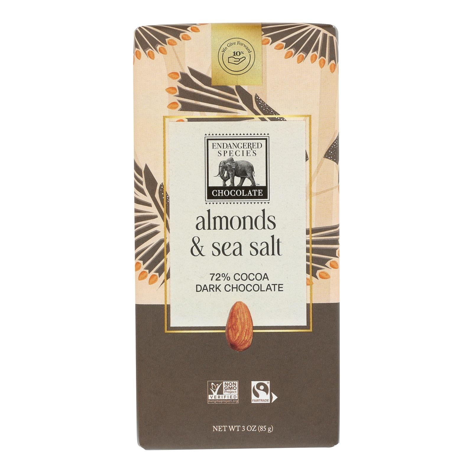 Endangered Species Dark Chocolate Sea Salt & Almonds (12x3oz)