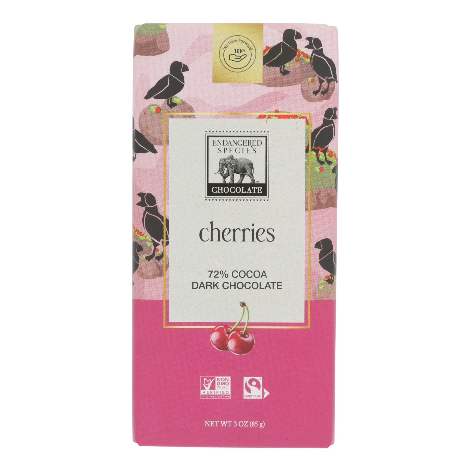 Endangered Species Dark Chocolate Cherry Bars, 72% Cocoa, 3oz, 12-Pack