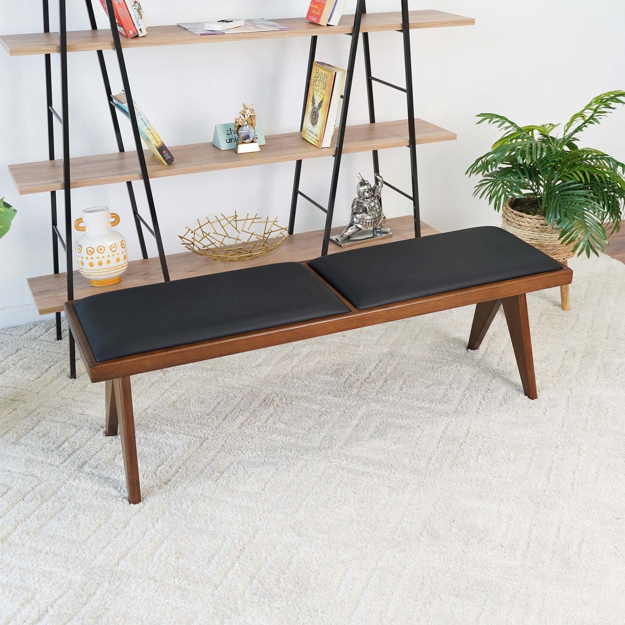 Keira Black Vegan Leather Bench – Luxury Modern Seating – Curated by S