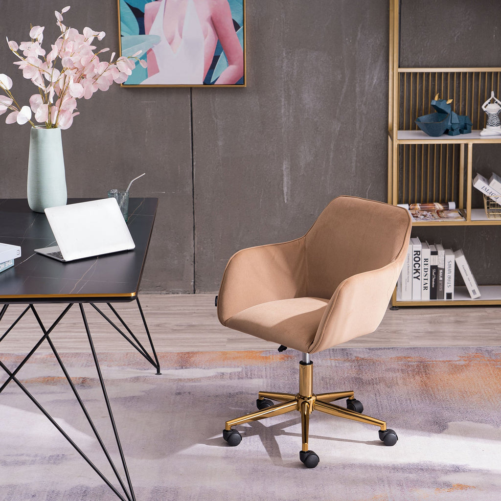 Modern Velvet Fabric Material Adjustable Height 360 revolving Home Office Chair Light Coffee Brown