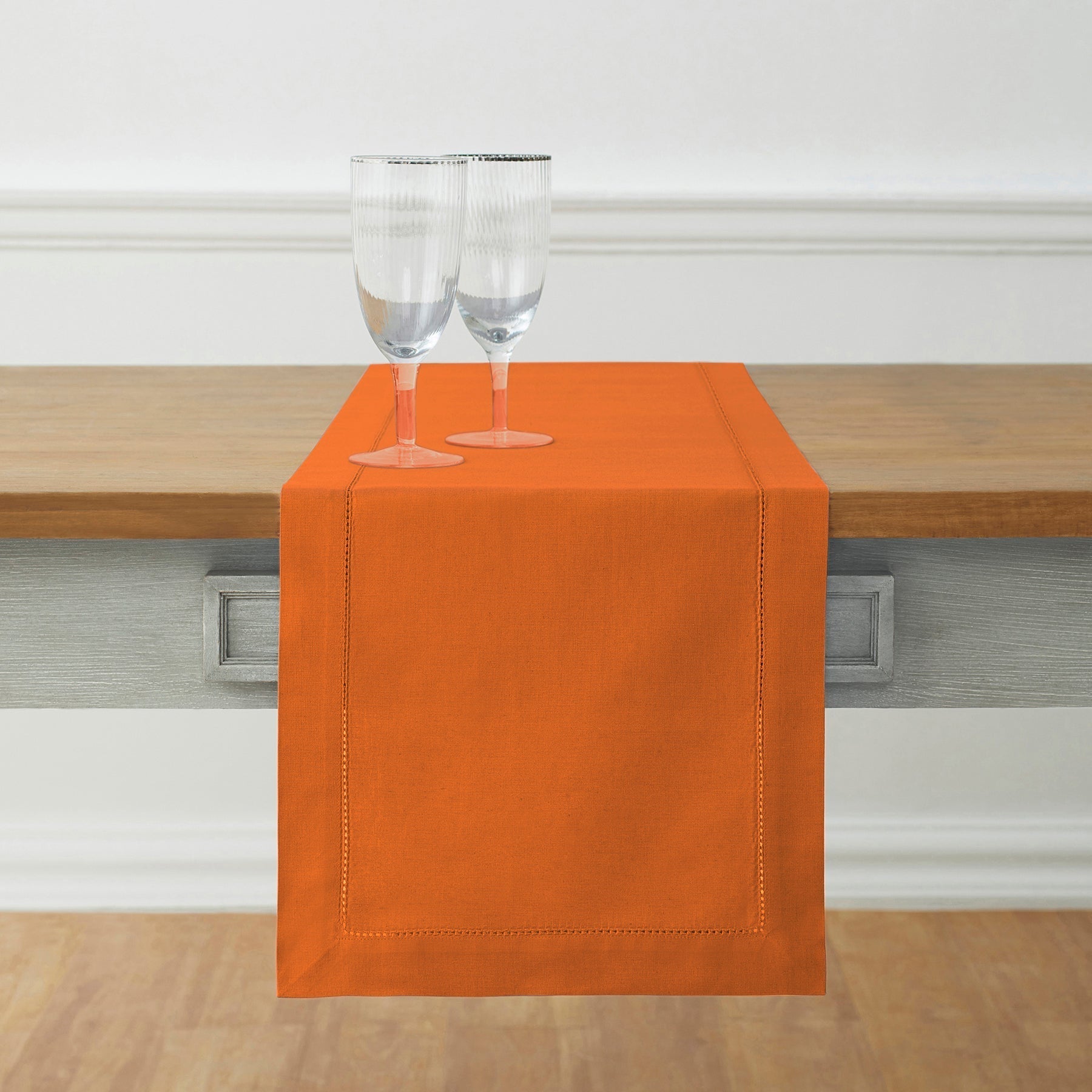 Cotton Linen Hemstitch Table Runner
