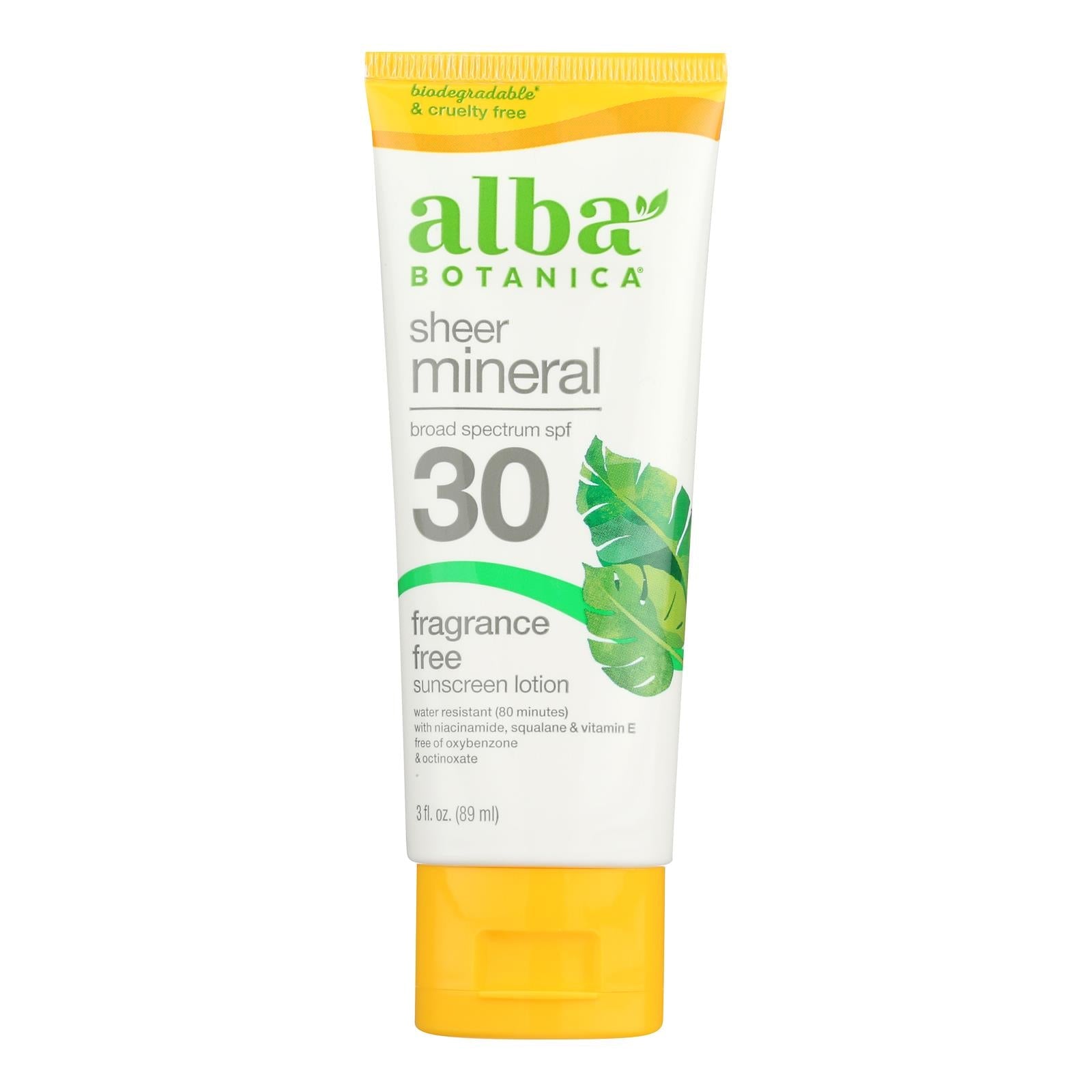 Alba Botanica Mineral Sunscreen SPF 30, Face & Body, 3 oz